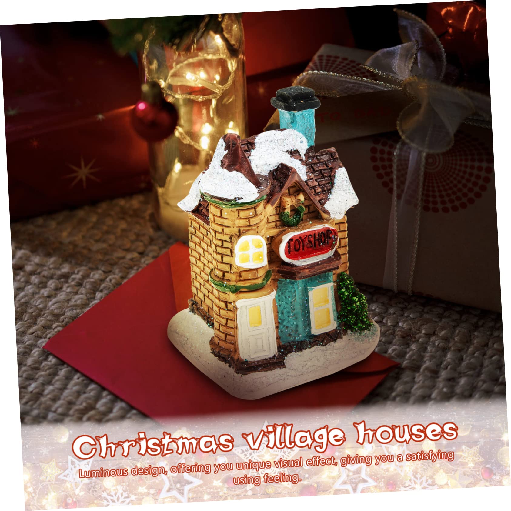 Cabilock 4 Piezas Pueblo De La De Navidad Led De Navidad Ornamento De La De Navidad Iluminar La De Navidad Pueblo Navideño En Miniatura Mini Pueblo Navideño Decoración Resina