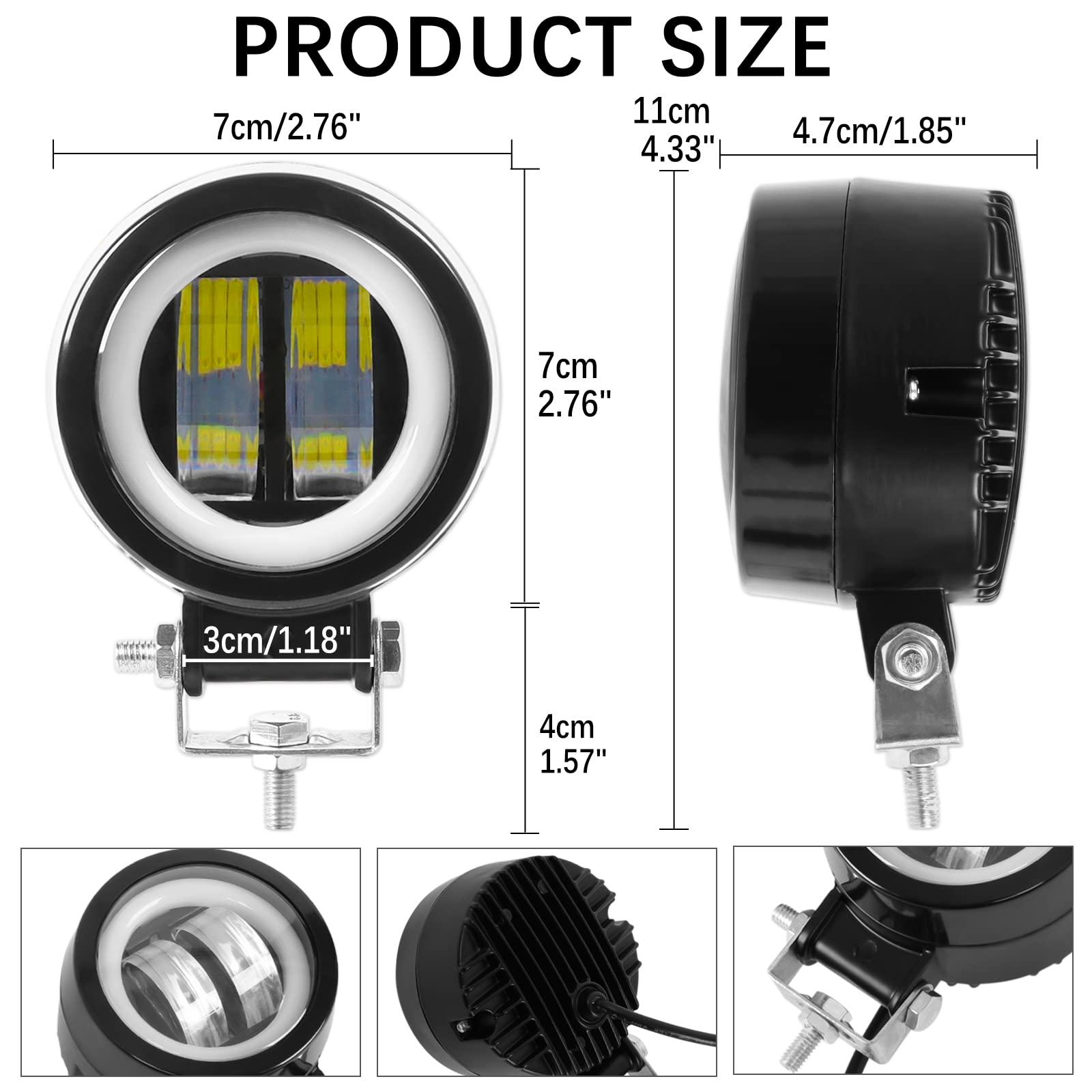 DREAMIZER Rotondo Fari anteriori Moto, 12V 24V Fari supplementari Moto, 6000K 40W 4000LM Motociclo del LED Fendinebbia compatibile con Jeep Wrangler ATV UTV Offroad Trattore Camion