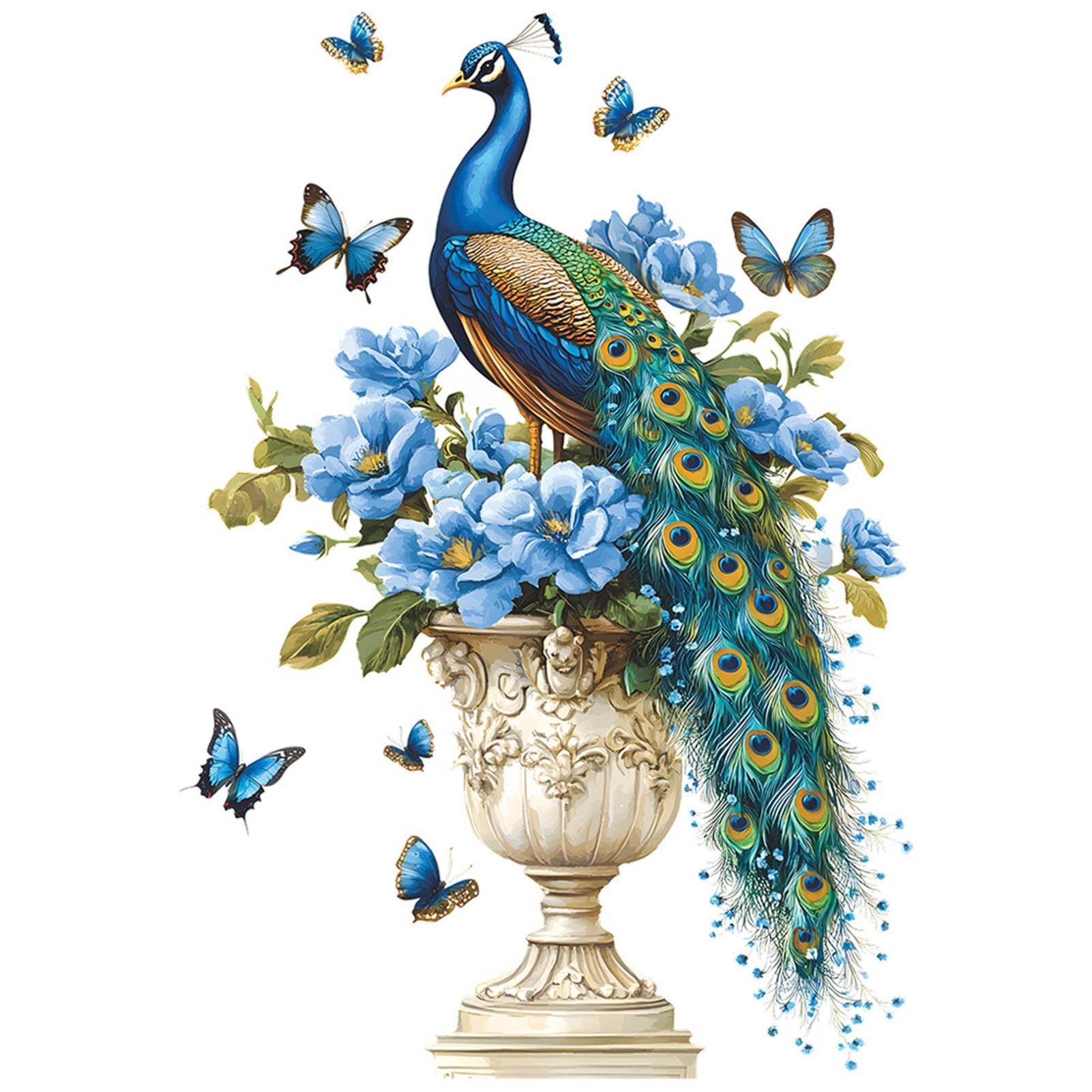 Dbhdg Peacock Painted Wall Stickers, Removable Pvc Peel And Stick Wall Decals Flowers Wall Art Mural, Bathroom Decoration