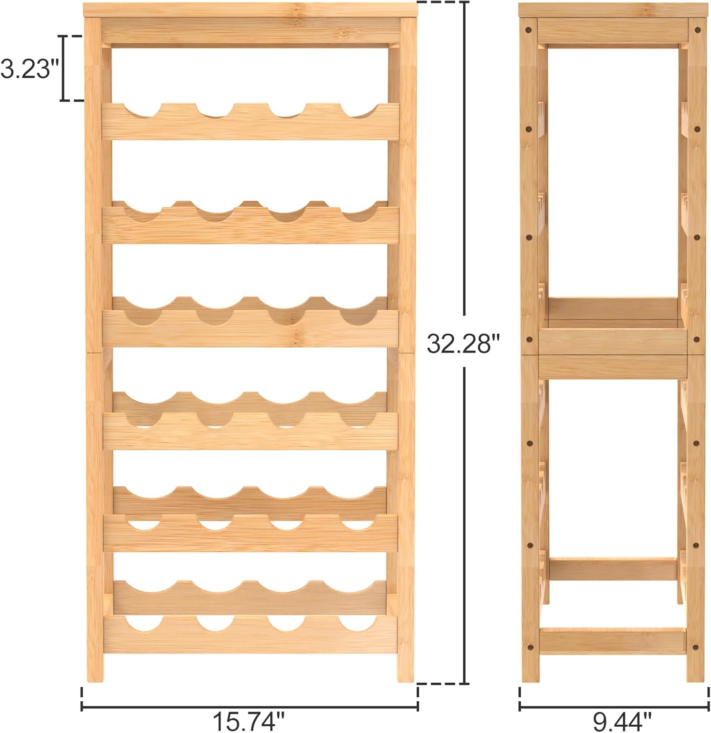 6 Tier Wine Rack Freestanding Floor, 24-Bottle Bamboo Wine Storage Shelf Display Rack with Table Top for Kitchen Bar Cellar