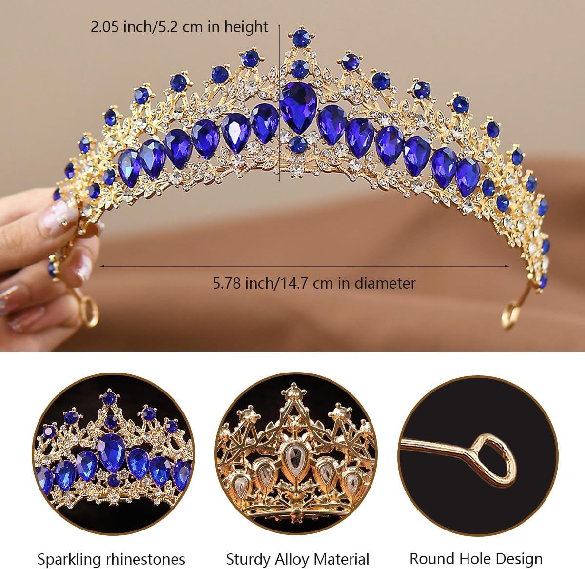Vintage Crystal Wedding Tiara for Women Gold Silver Rhinestone Queen Crown Headband Princess Crown Headpieces Bridal Birthday Prom Costume Party Hair Accessories - Image 3