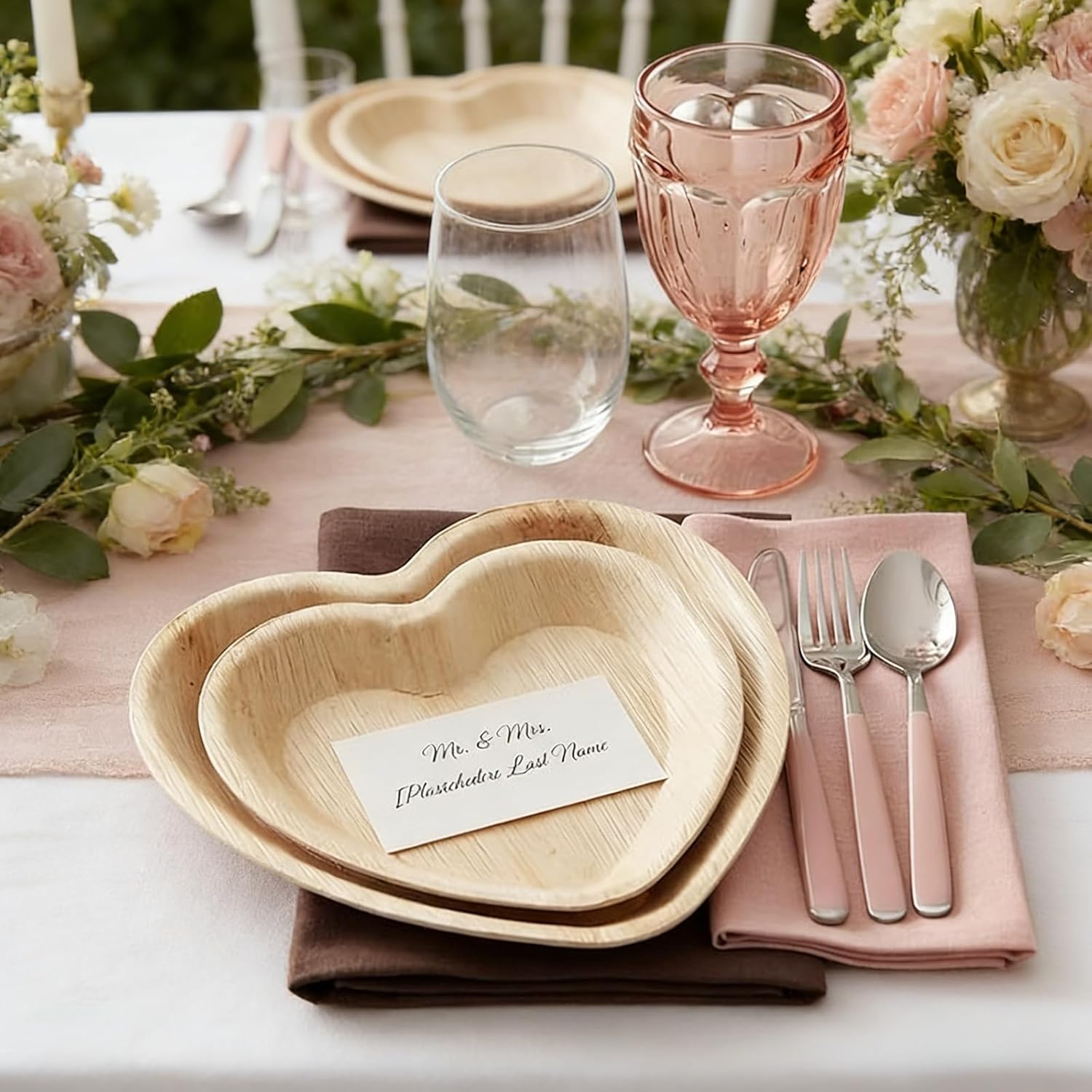 7-inch & 10-inch Disposable Palm Leaf Bundled Plates [50Pack] Premium food-grade durable compostable plates, ideal for lunch, dinner, weddings, parties, camping, and catering events [Heart-Shaped ]