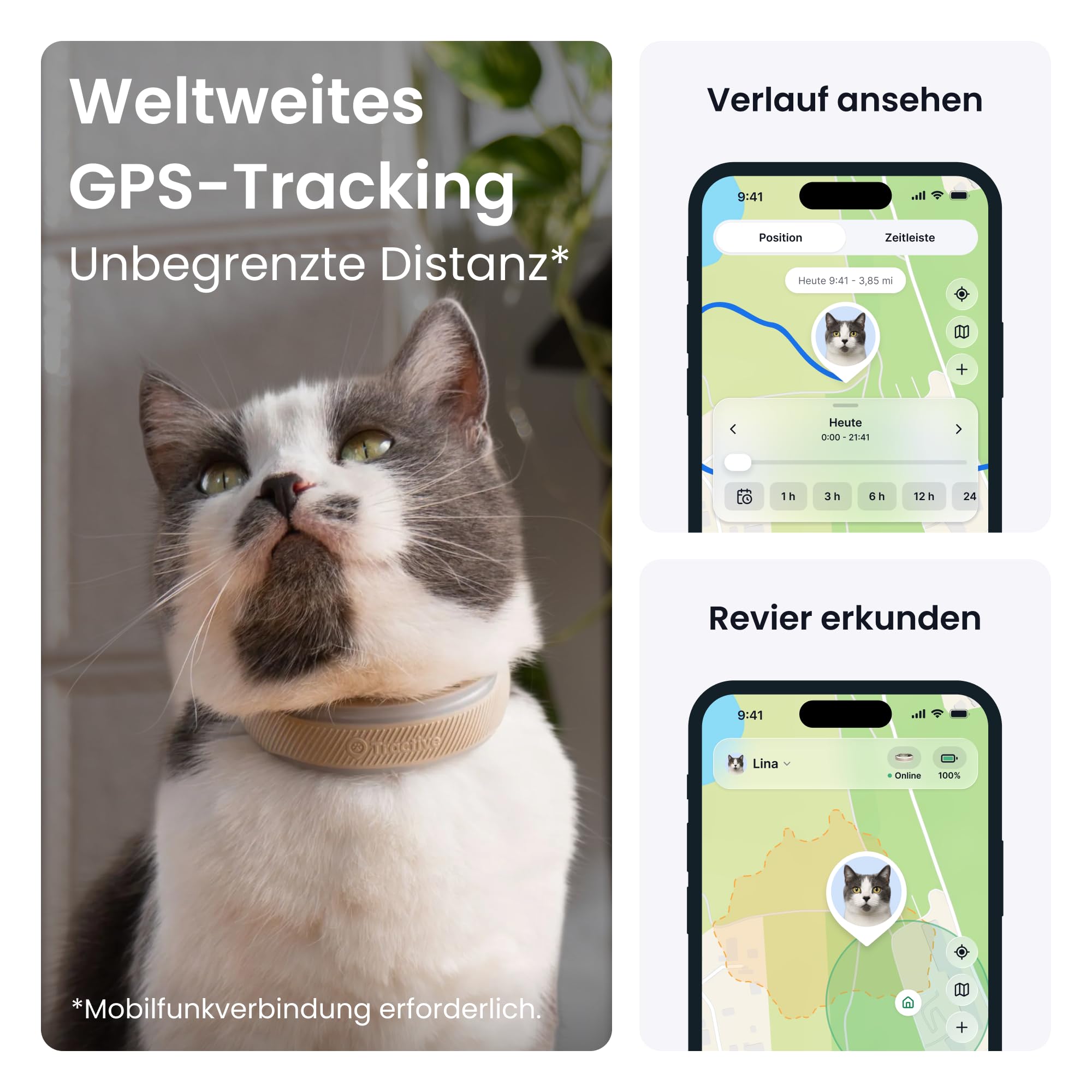 Tractive Smarter Katzen GPS Tracker Mini | Modell 2026 | Marktführer | Live-Ortung | Gesundheitswarnungen & Vitalwerte | Sicherheitsverschluss | Integriertes Halsband (Braun)