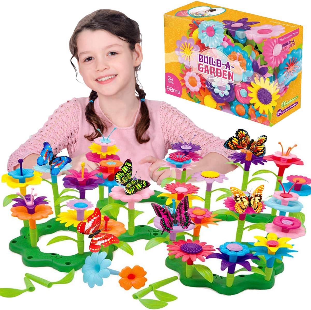 Kyerivs 98 PCS Flower Garden Building Toys Set for Girls Creative Educational Garden Building Blocks Toys Gardening Christmas Birthday Gifts for Children