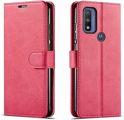 Moto G Pure Case, Motorola G Pure Case, With [Tempered Glass Screen Protector Included] STARSHOP PU Leather Wallet Shockproof Phone Cover Kickstand With Pocket Card Slots Magnet Closure -Pink
