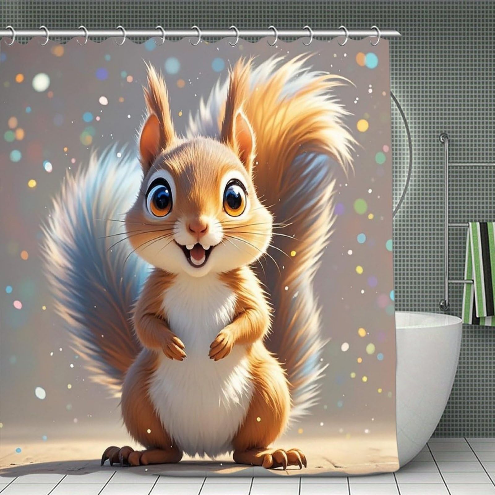 FekiLoot Squirrel Shower Curtain Minimalist Thick Bathroom Curtain Washable Modern Bathroom Shower Curtain Heavy Duty Waterproof Cloth Bath Curtain with Hooks 70.8"x70.8"