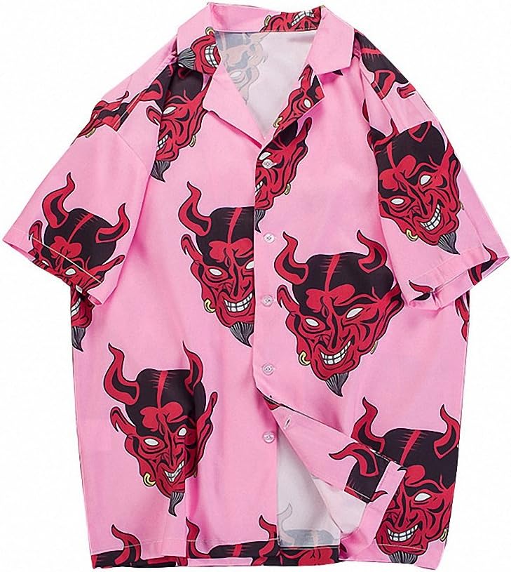 Devil Full Printing Turn-Down Collar Shirts Men High Street Men's Shirts