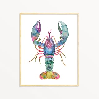 Maine Lobster Art Print. Watercolor Maine Lobster Art. Coastal Decor. Lobster Decor. Fun Colorful Blue Lobster Wall Art. Beach House Decor.
