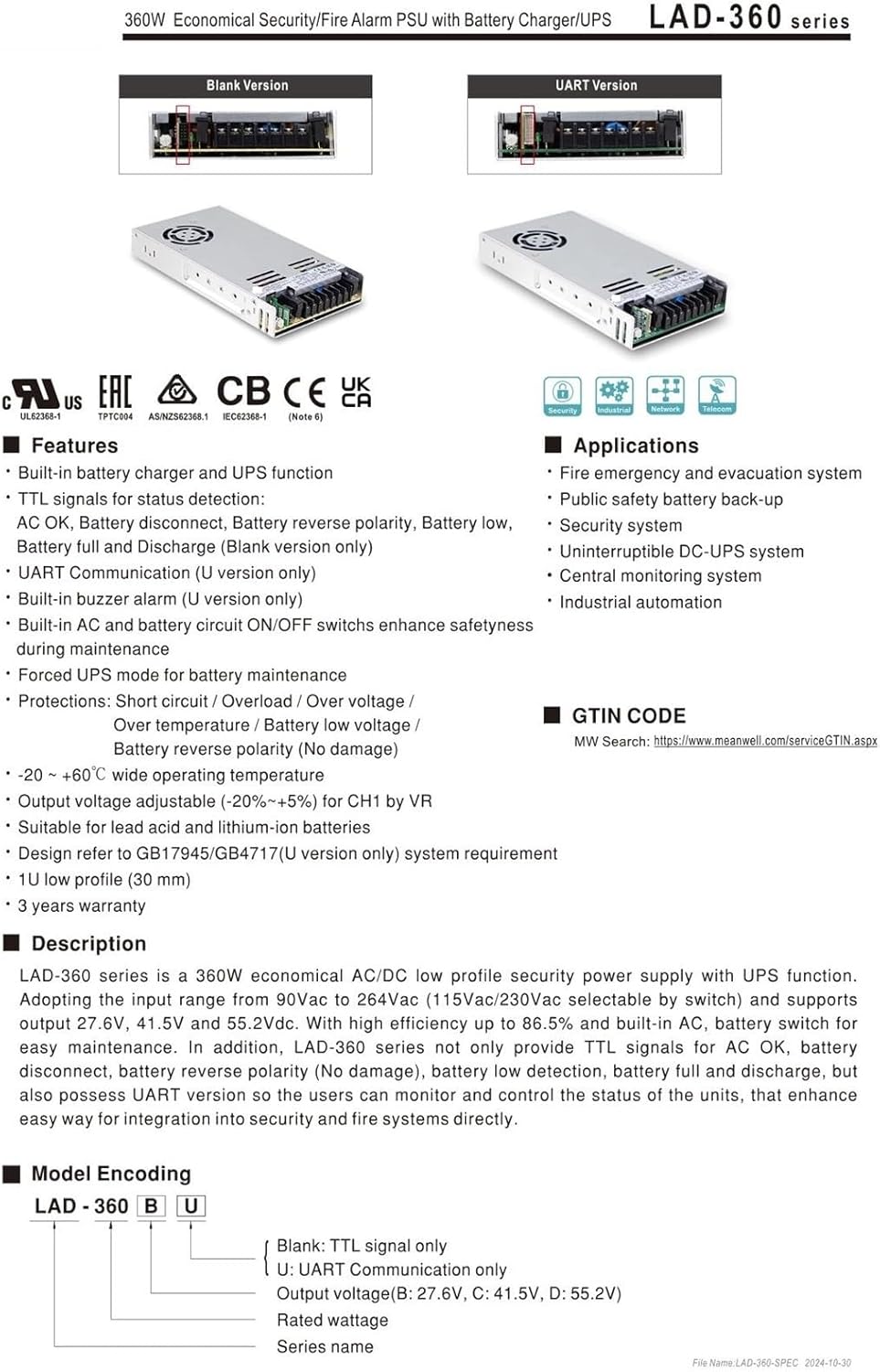Power Supply LAD-360 LAD-360B LAD-360C LAD-360D 360W LAD-360 Series(LAD-360D)