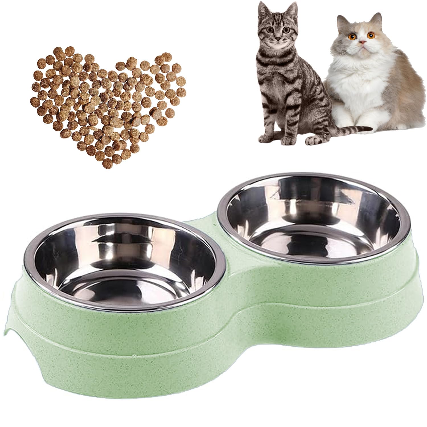 View 1 of ** missing one tin bowl**
AKEISHE Double Cat Food Bowl -Stainless Steel Bowls with Easy-to-Clean Detachable Design, Non-Slip Base, Pet Feeder for Kittens and Medium Cats (Green)