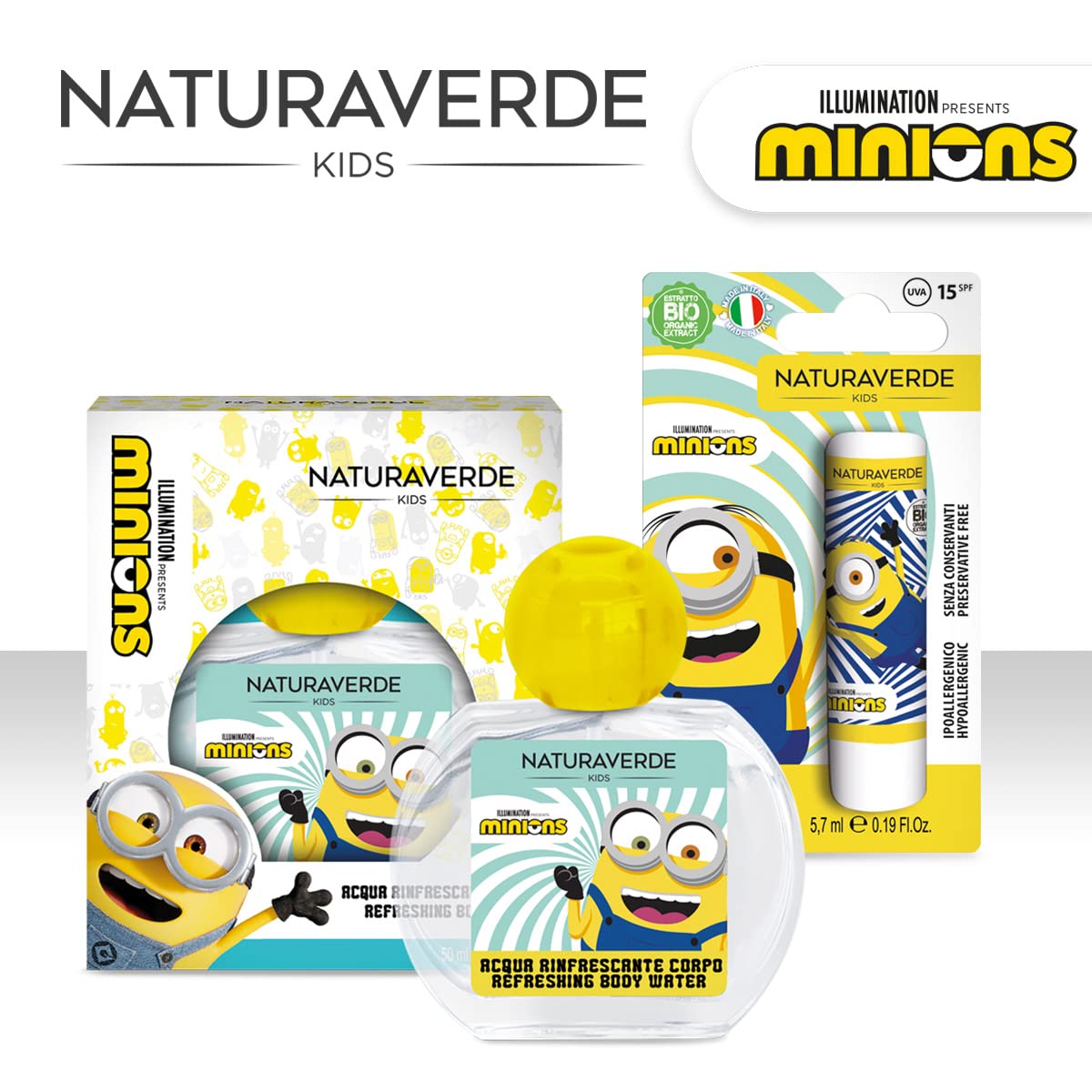 Naturaverde | Kids - Minions - Eau de Toilette Spray per Bambini, Profumo Piacevole sulla Pelle, Contiene Alcool, Natural Spray, 50ml