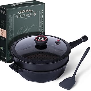 8 in 1 Nonstick Deep Frying Pan with Glass Lid, 11 Inch Large Skillet with Steamed Grid, PFOA-Free, Dishwasher&Oven Safe, Wok with All Stovetops(Black)