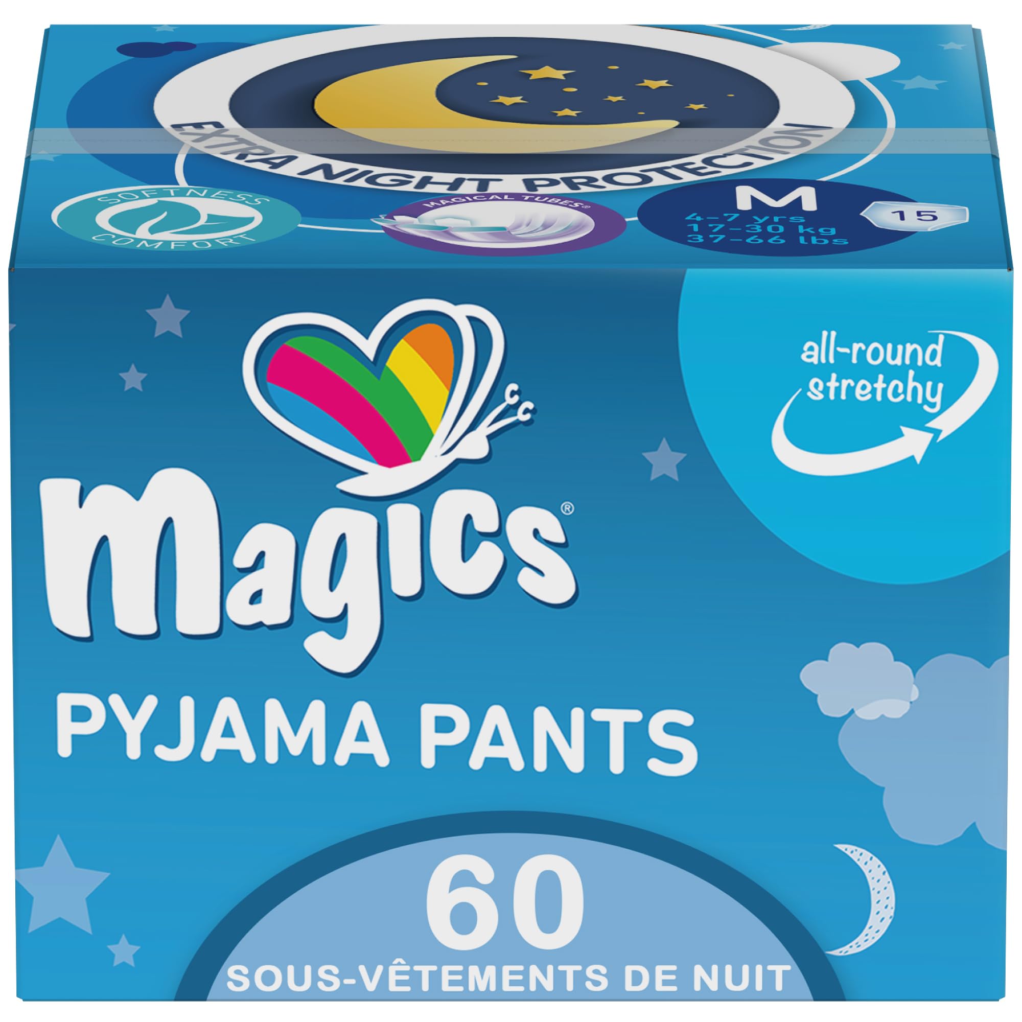 Magics Pyjama Pants - sous-Vêtements de Nuit Absorbants - Enfants 4-7 Ans, Taille M (17-30 Kg) et 8-15 Ans, Taille L (27-57 Kg) - Multipack Couches Culotte Absorbantes