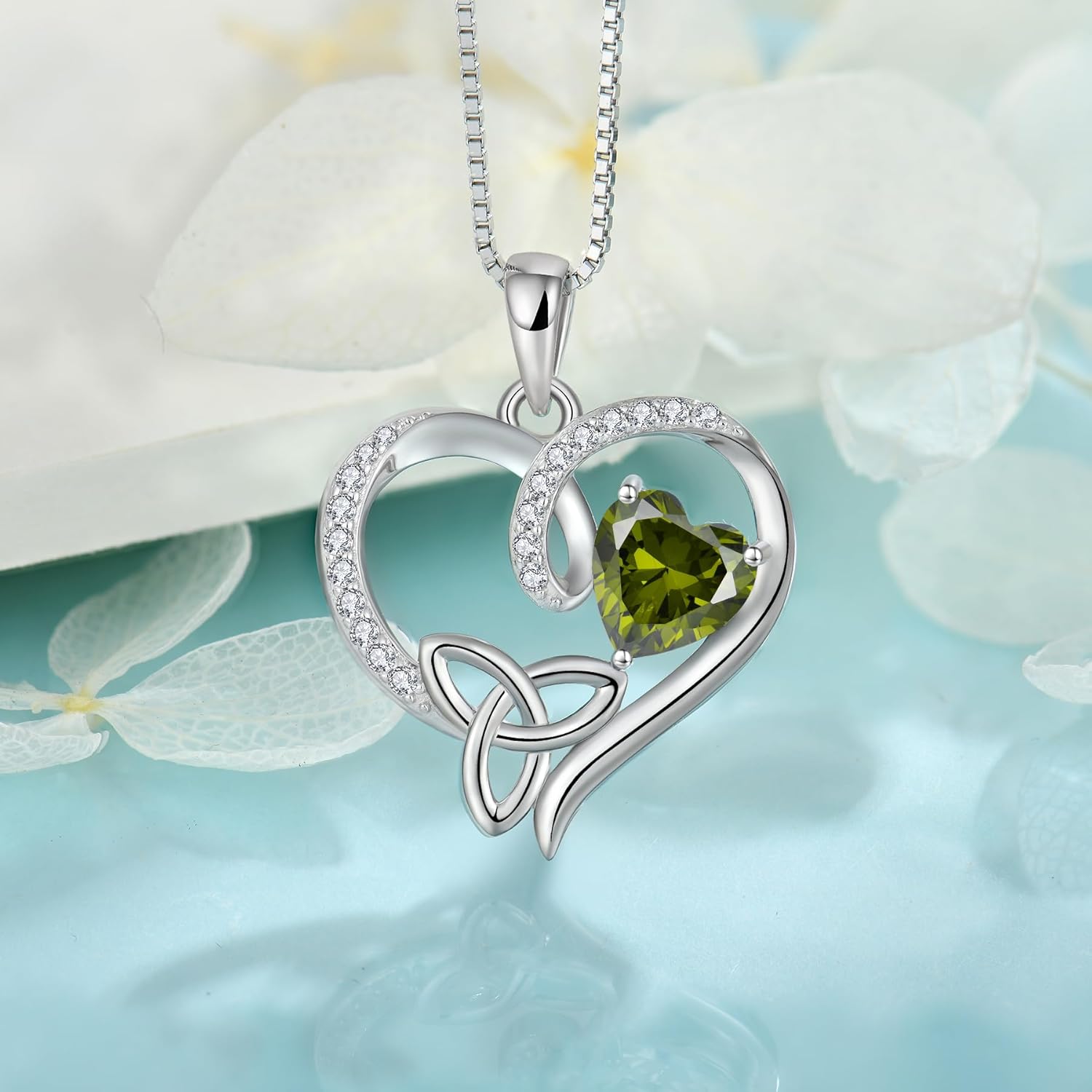 Celtic Knot Necklace 925 Sterling Silver Love Heart Trinity Knot Pendant Irish Good Luck Necklace Birthstone Jewelry for Women - Image 5