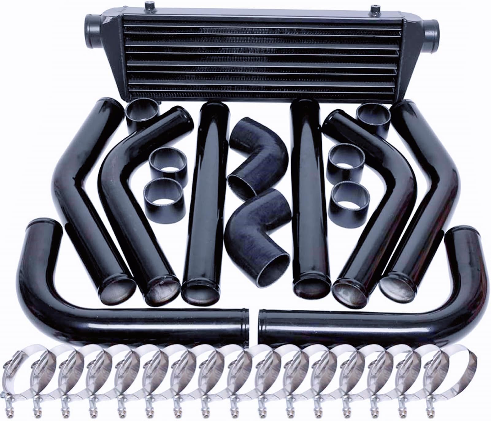 Universal Intercooler Piping Kit - 32 Pcs, 3 Inch Aluminum Pipes With Silicone Couplers & T-Clamps, Black