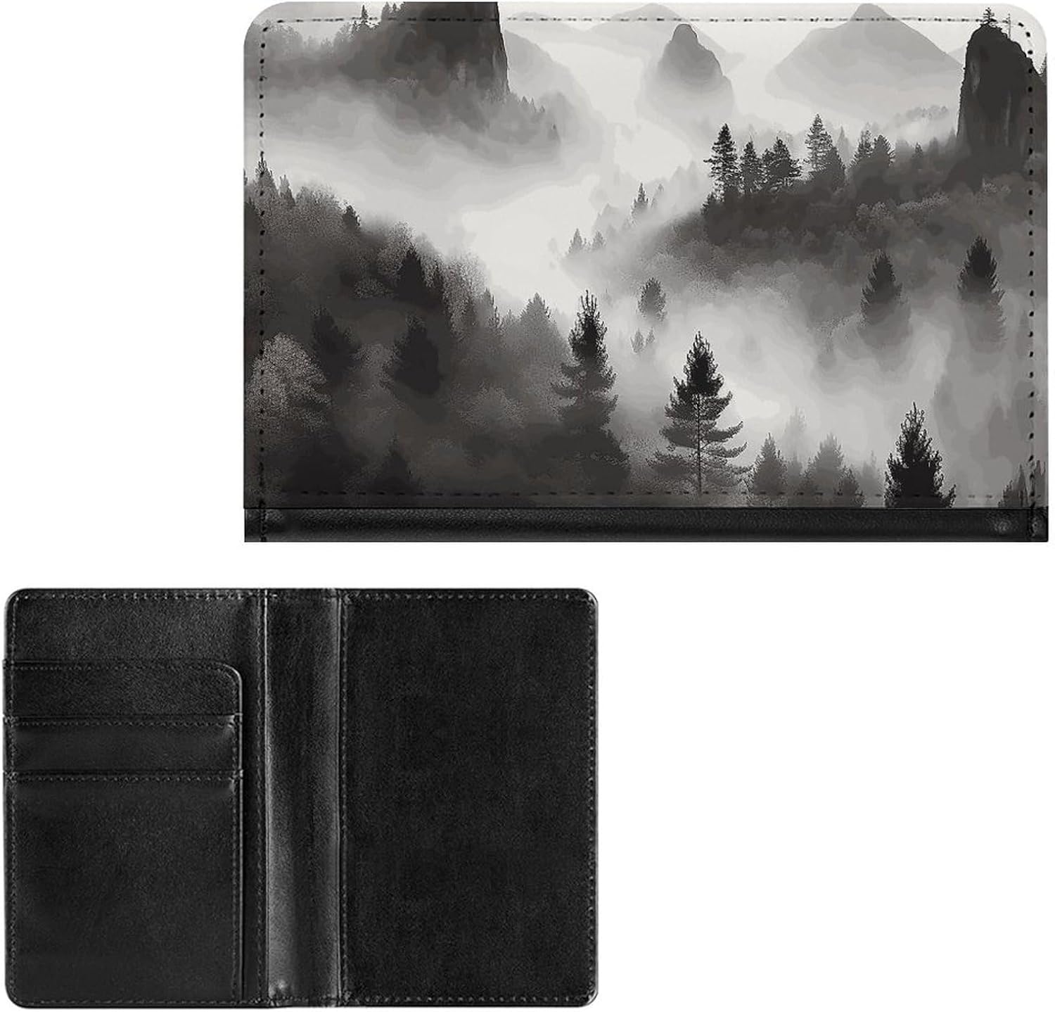 Cute Passport Holder for Travel,Personalized Multi-Functional Passport Cover with Card Slots,Slim Foggy Mountains Forest Printed Passport Wallet for Women Men
