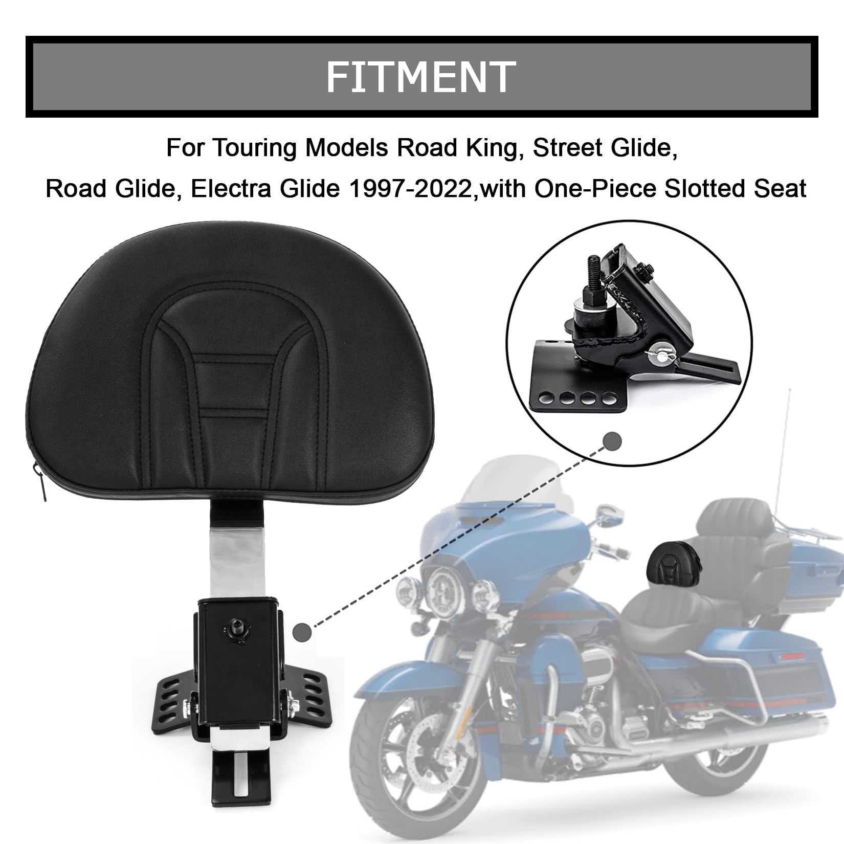 PSLER Schienale Guidatore Plugin Cuscino Schienale Pilota Regolabile Sissy Bar per Touring 1997-2022 con Una Base Scanalata(Cromato)