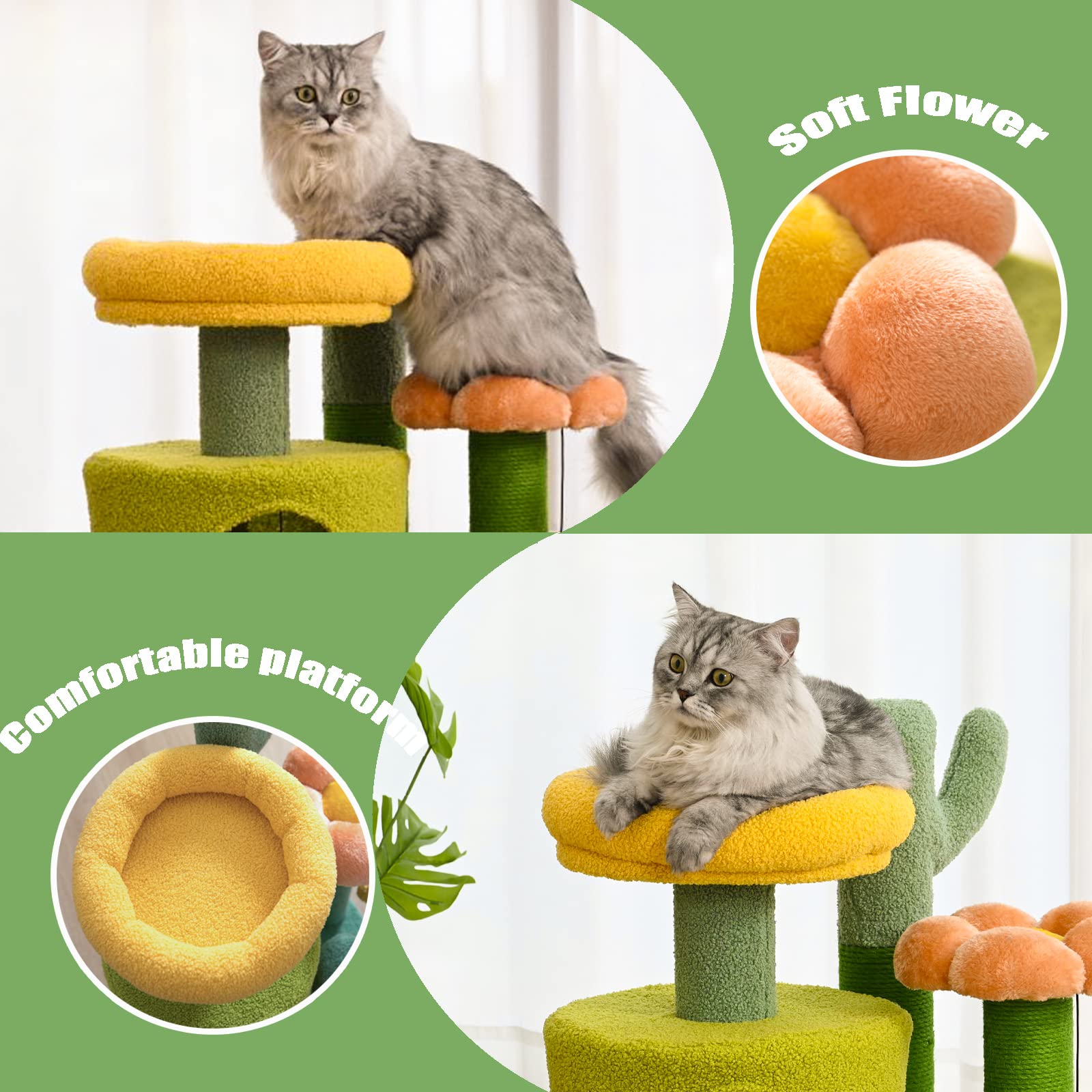 PET WONDERLAND Small Cat Condo, Cute Cactus Cat Tree with Multi