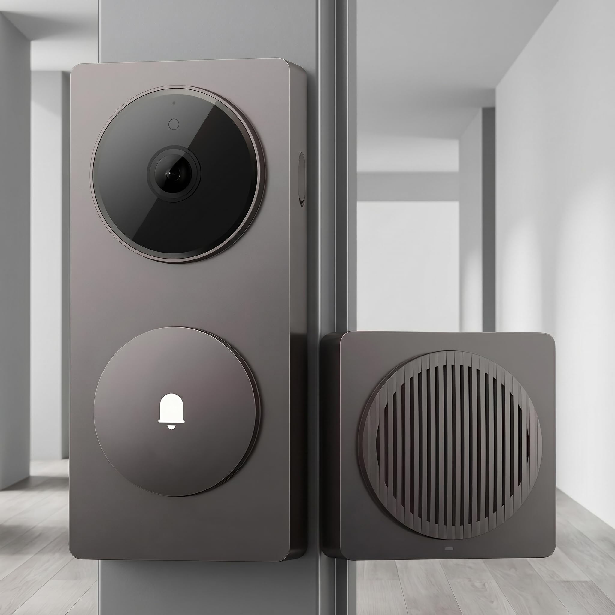 Timbre inalámbrico para el hogar con Videos de definición Ultras y cámara de Timbre ABS con Lente Gran, Negro grisáceo