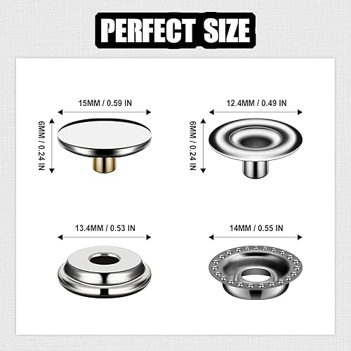 Miniatura 8 de Herramienta de cierre a presión resistente, versión mejorada, herramienta de botón a presión incluye 30 juegos de botones a presión de 0.591 in para