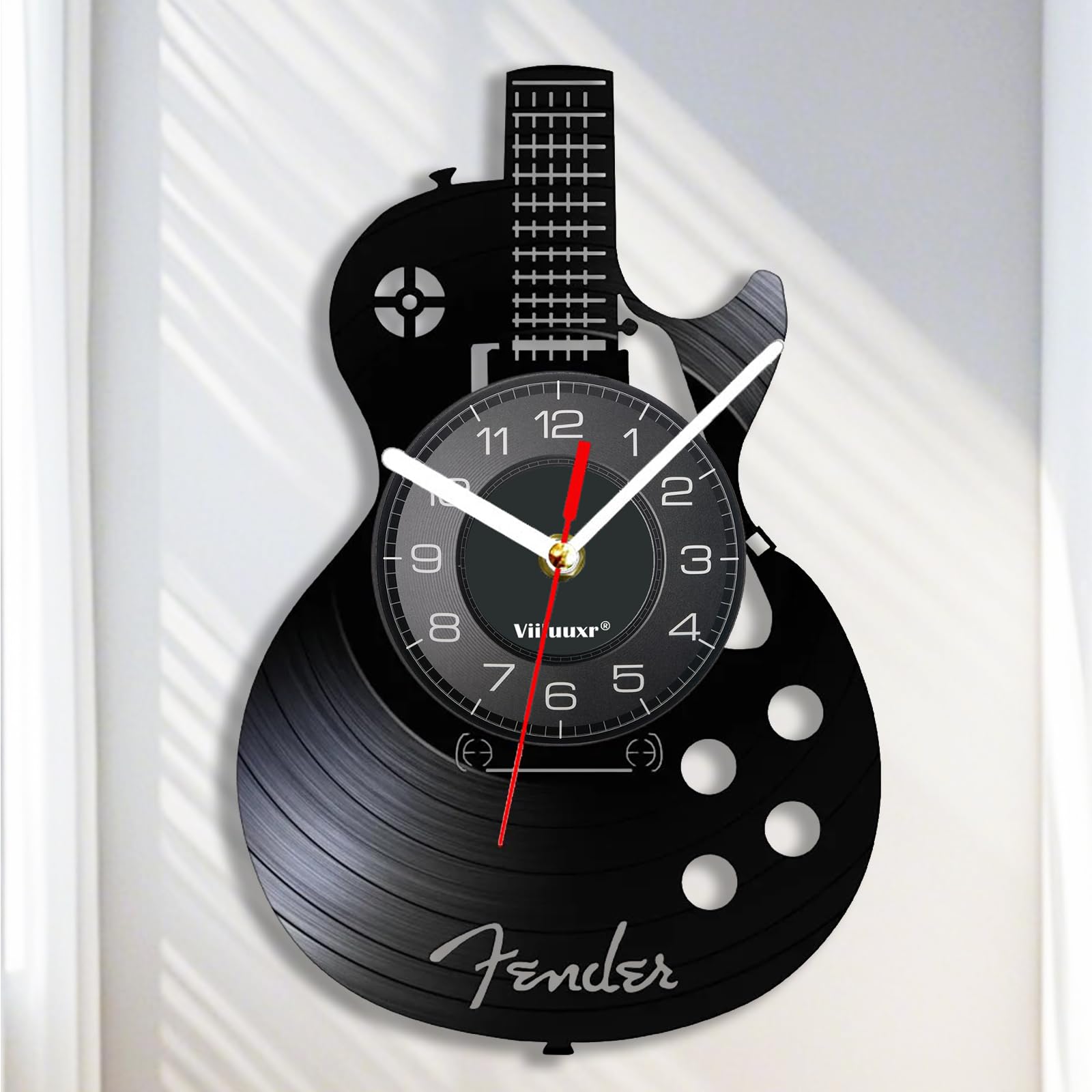 Horloge cuisine et salon guitare basse en vinyle pour une ambiance bistrot rock