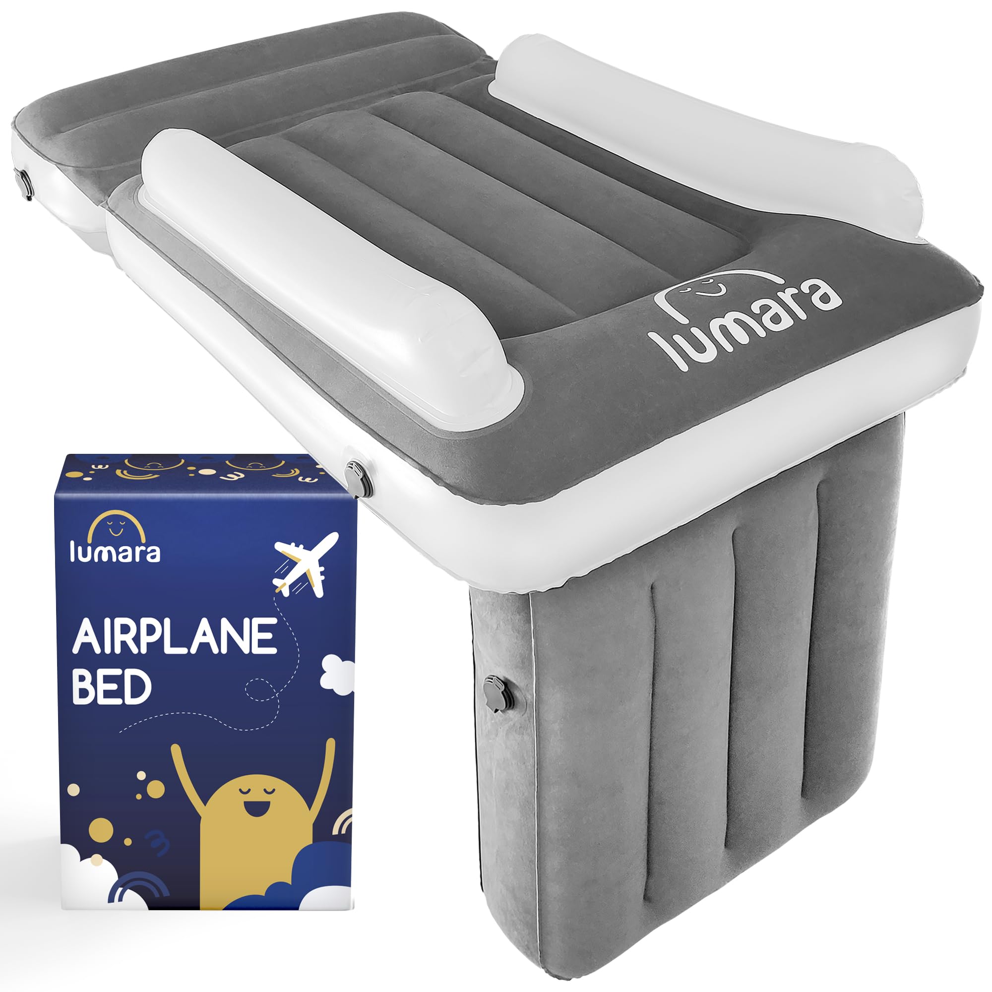 LUMARA Toddler Airplane Bed - Inflatable Airplane Bed for Toddlers, Plane Baby Seat Extender for Kids - Blow Up Air Mattress for Child Flight Sleep with Safety Belt, Innovative Valves, No Pump Needed