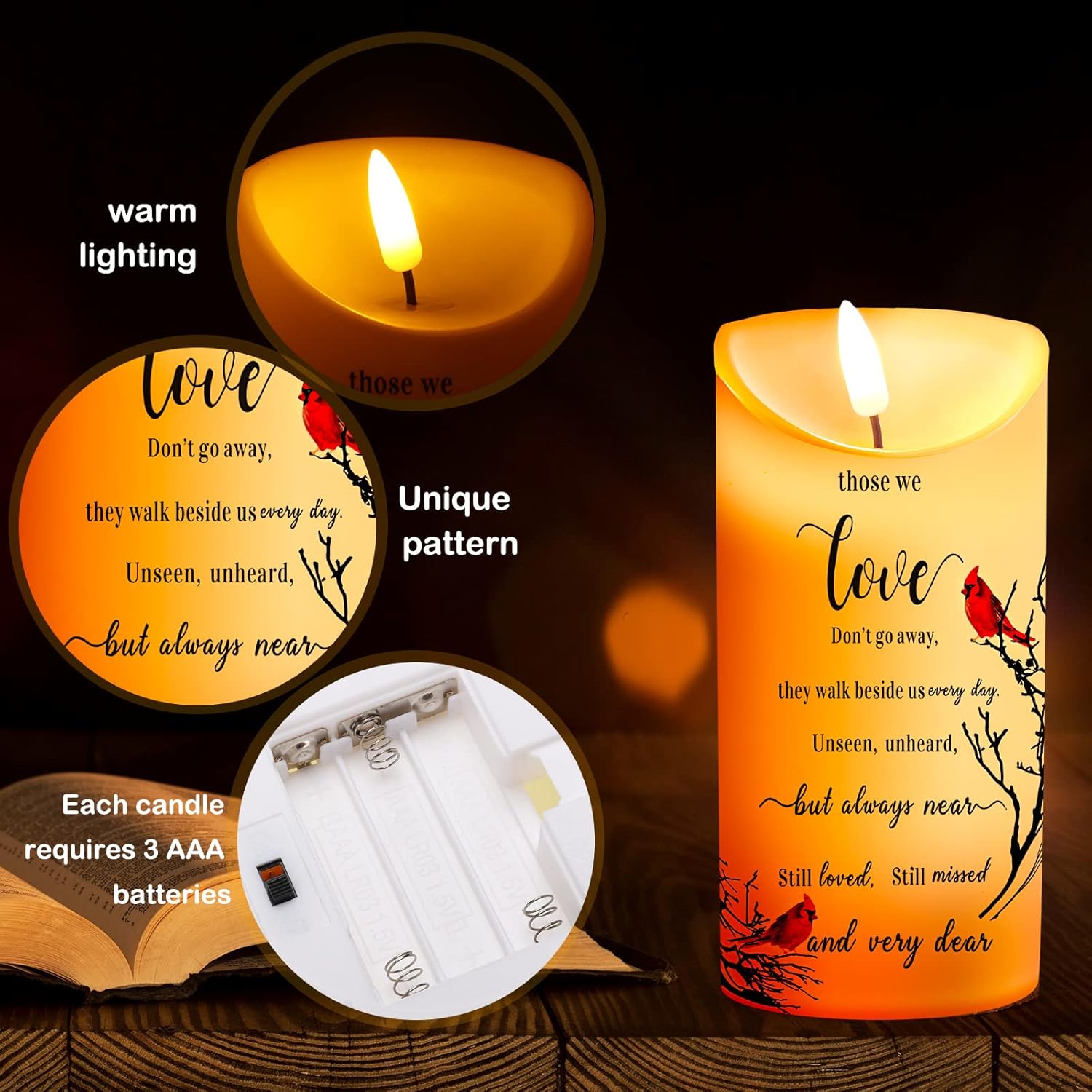 Memorial Candles Sympathy Gifts LED Flameless Cardinal Bereavement Candles for Loss of Loved One Sympathy Cardinal Gifts Battery Candle for Prayers(Simple Style)