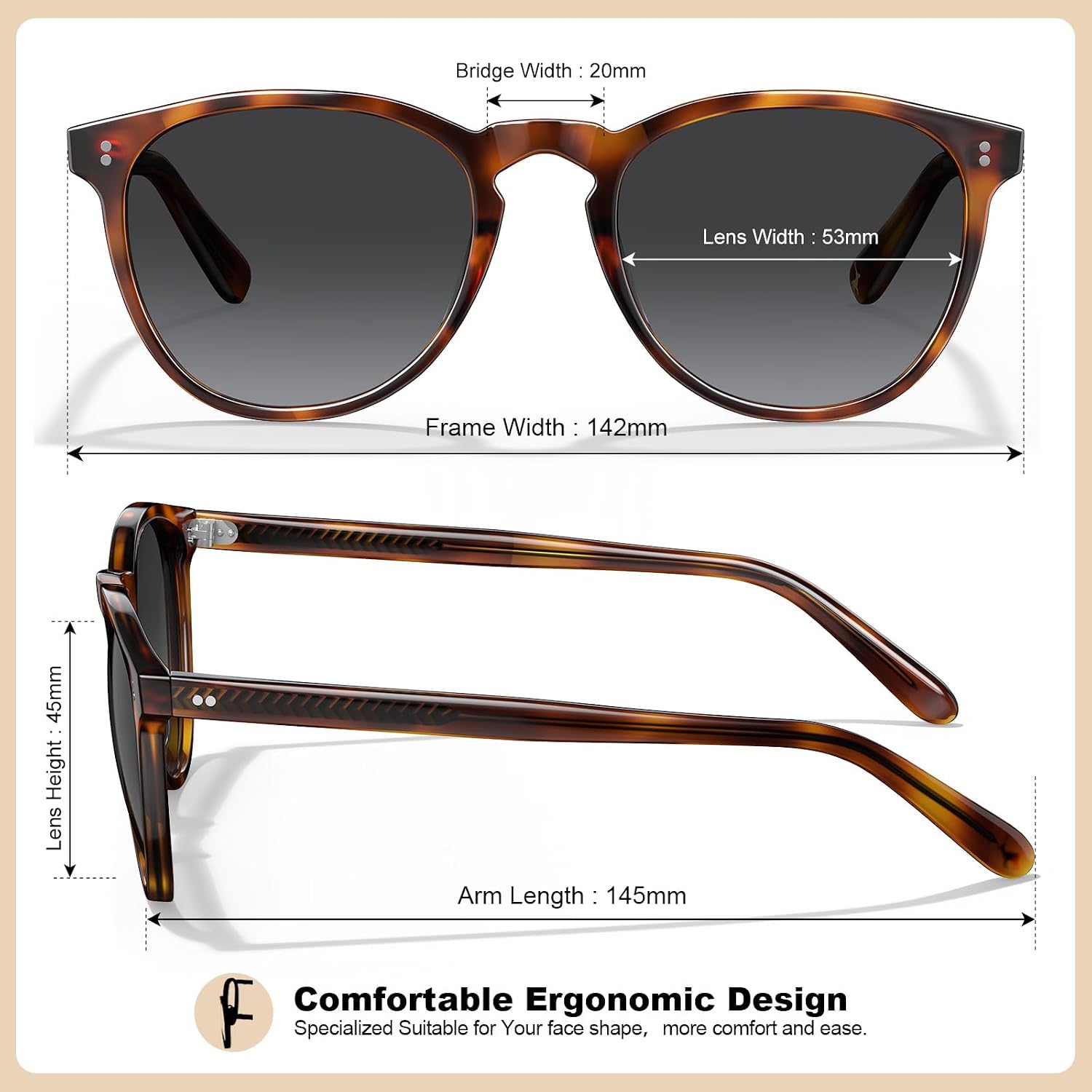 CARFIA Acetate Polarized Sunglasses for Women Trendy Retro Sunnies