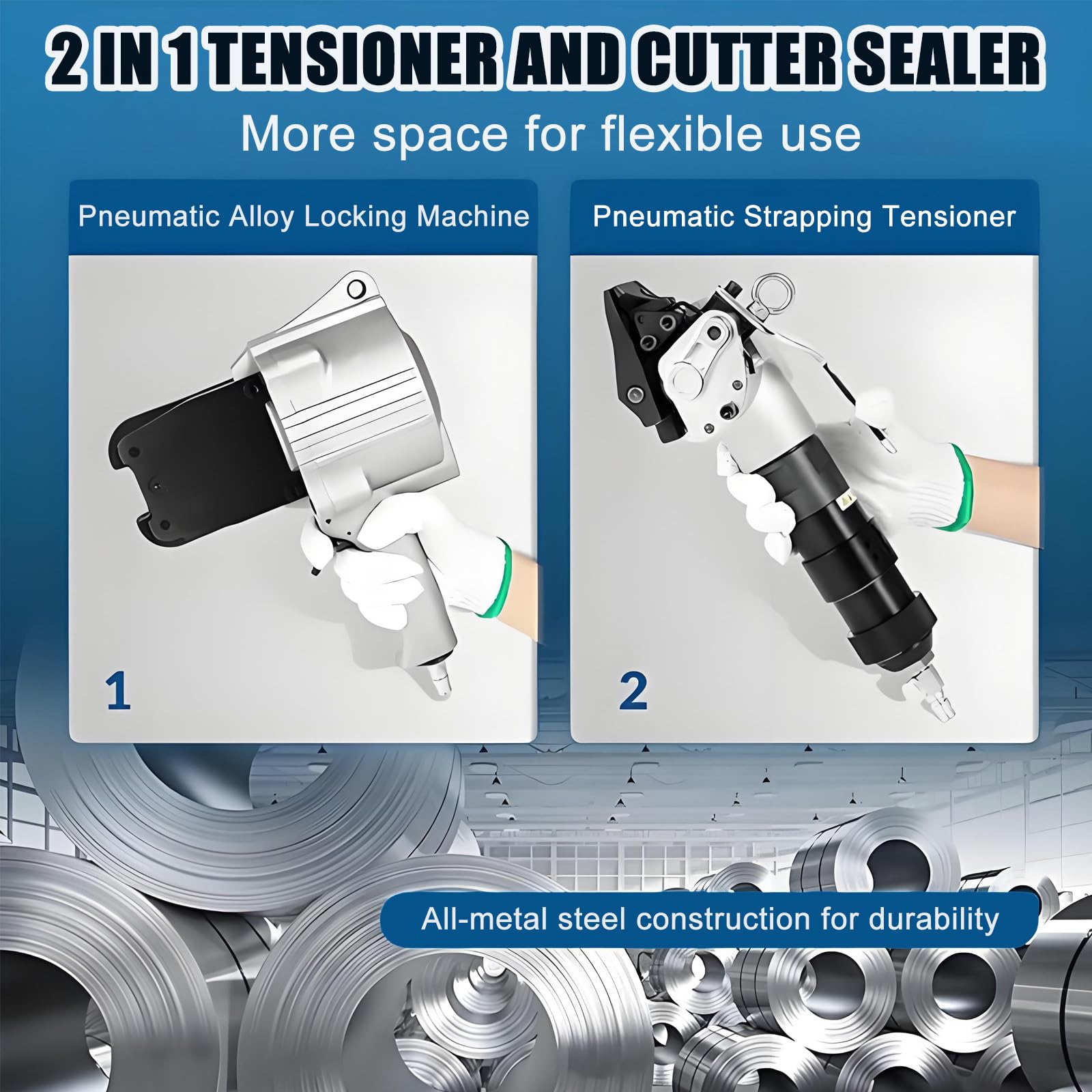 Pneumatische Stahl-Umreifungsmaschine mit Spanner und Cutter Versiegelung für Industrieverpackungen