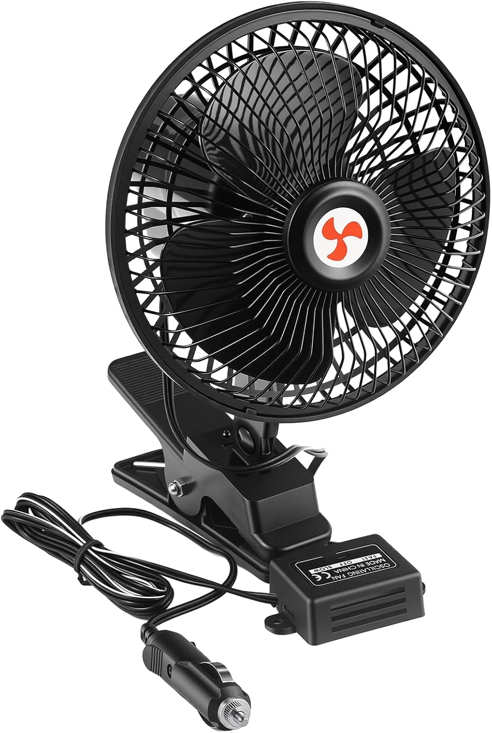 8" 12 Volt Oscillating Fan, Portable Car Fan with Cigarette Lighter, Cooling Ventilation Clip Fan, 2 Speed Adjustable DC Plug Fan, Perfect for Car, Truck, RV | Cord Length 6.5FT
