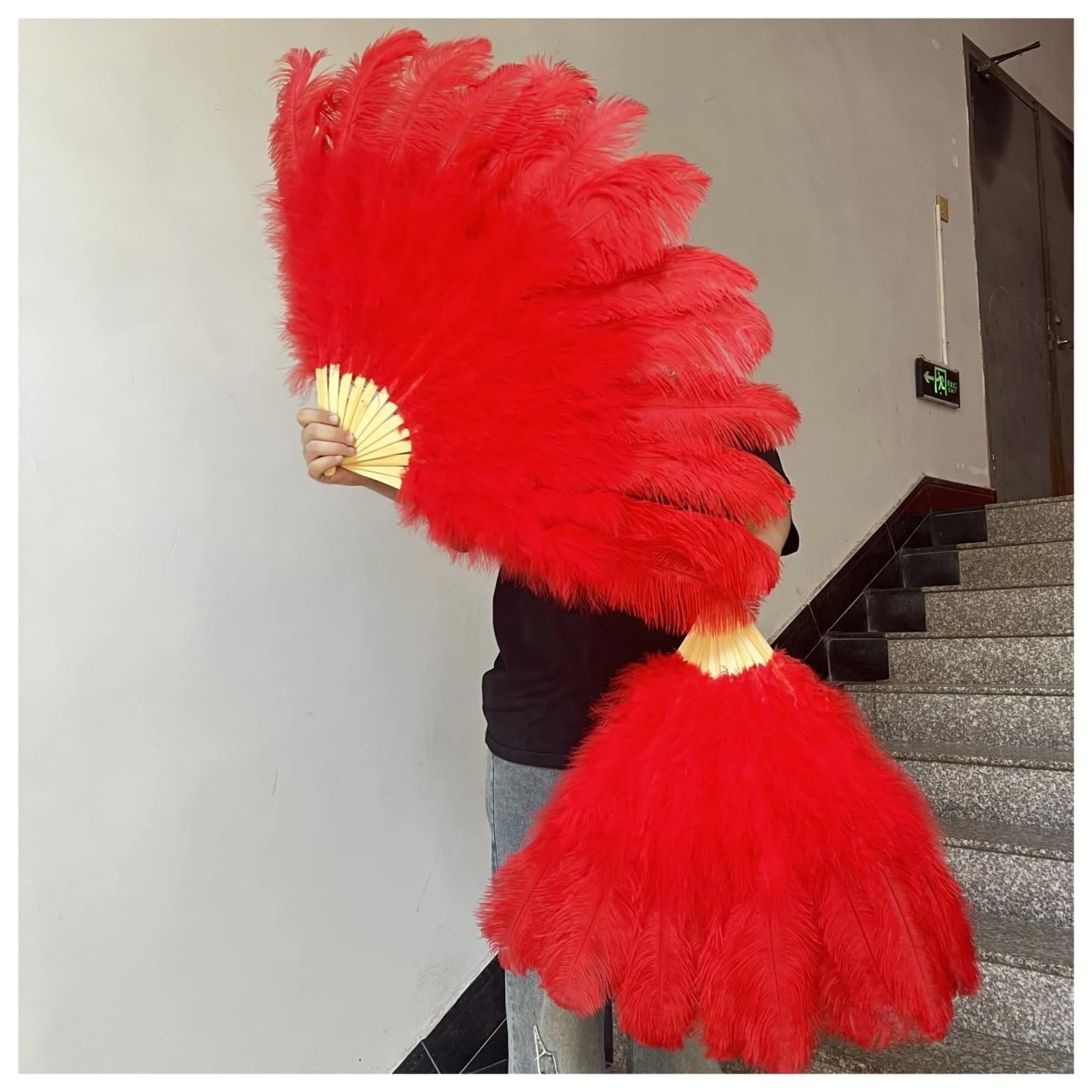 Fan Pióro Struś Duży składany Flapper Ręczny wentylator do pokazu kostiumowego | 90 cm 13 kości duży struś pióro wentylator na scenę pokaz wydajność taniec rekwizyty puchowe wentylatory
