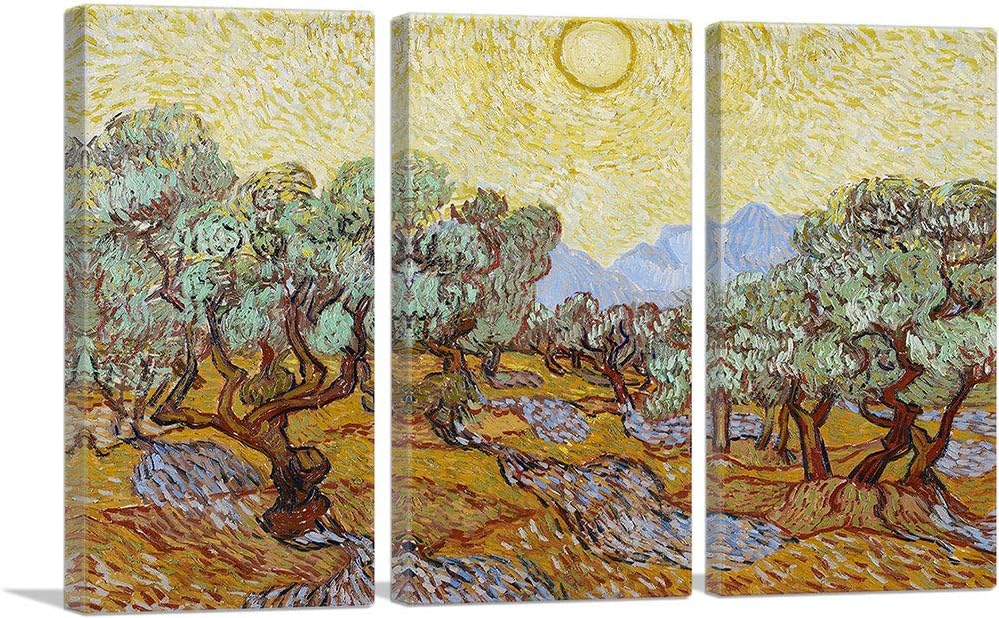 ARTCANVAS Olive Trees 1889 Canvas Art Print Stretched Framed Painting Picture Poster Giclee Wall Decor by Vincent Van Gogh - 60" x 40" (1.50" Deep) (3-Piece)