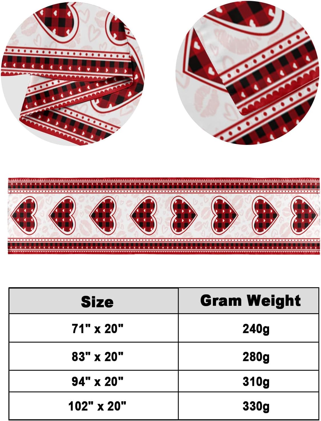 Bed Runner Scarf, Valentine's Day Romantic Red and Black Plaid Love Heart King Bed Bedding Scarves Cover Decorative Bed Scarf for Home Hotel Guesthouse Bedroom Wedding Room Guestrooms 94"x20"