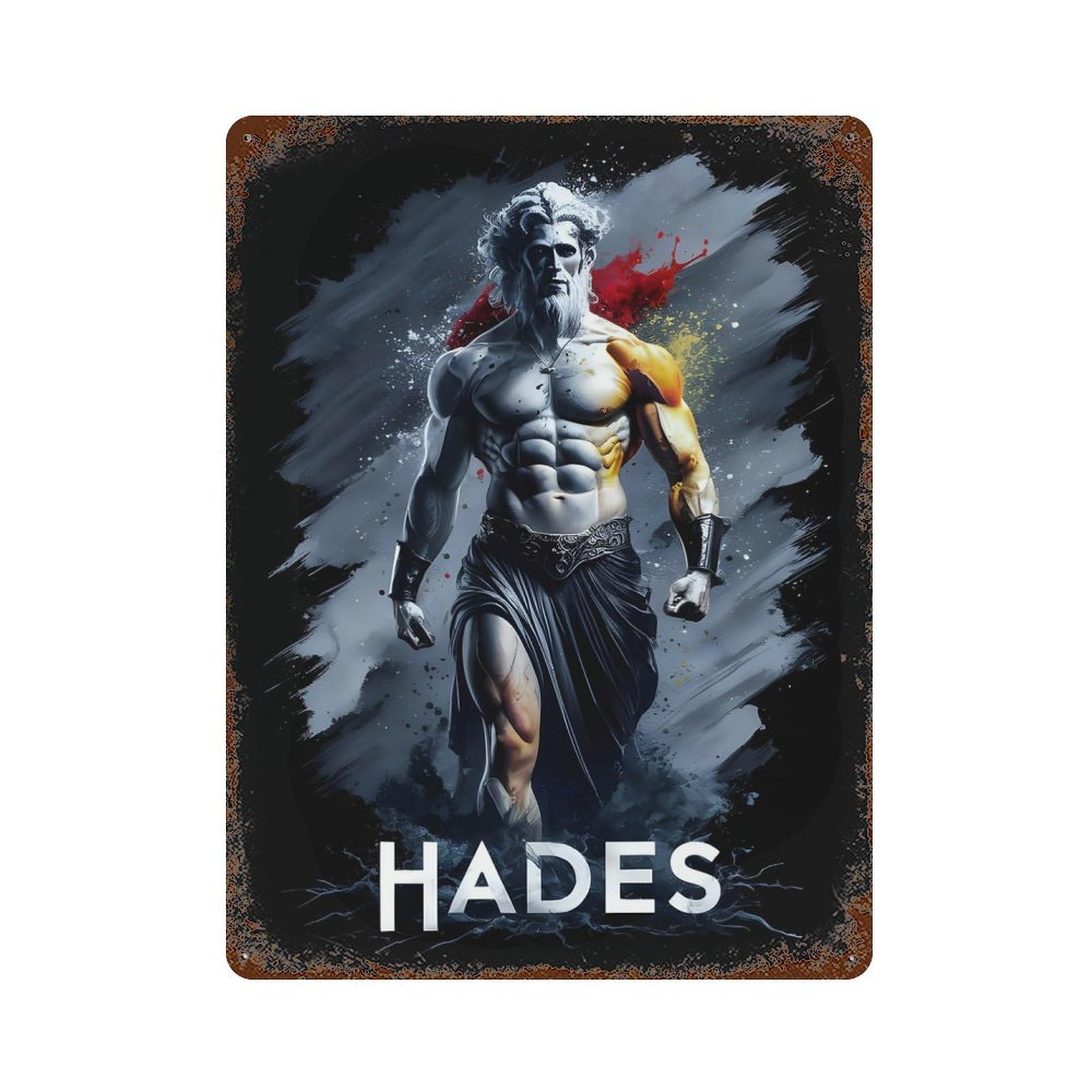 Hades Greek God Art Muscular Weathered Tin Sign 15.7"x11.8", Ideal for Shed, Workshop And Garage Wall Decor