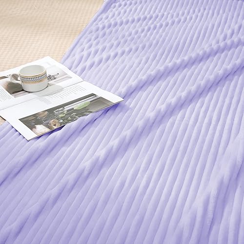 Miniatura 4 de Vessia - Manta de franela y forro polar para sofá, cama, 300GSM, manta rayada lavanda para adultos y niños, súper suave, cálida, acogedora, ligera,