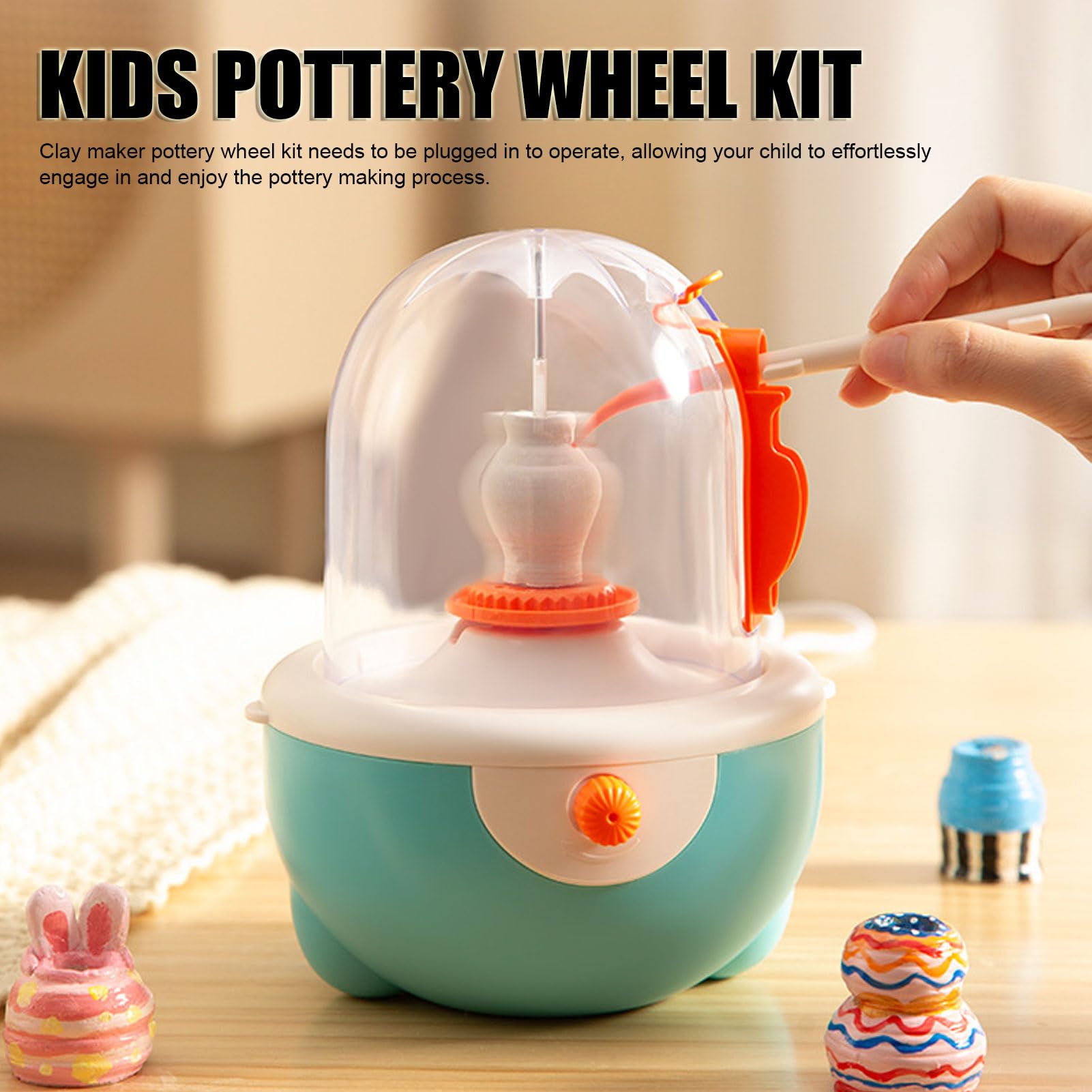 Mini-Töpferscheibe für Kinder, Elektrisch Drehbarer Drehteller, Mini-Töpferstudio, Einstellbare Geschwindigkeit, DIY-Kit, Tonmacher-Set mit Modelliermasse und Bildhauerwerkzeugen