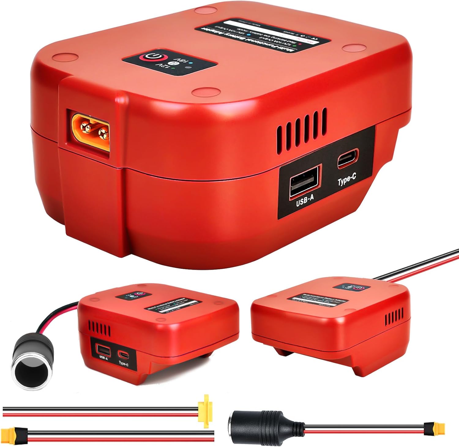 Battery Adapter with USB Ports & Type C & XT60 Port, 18V to 12V Step
