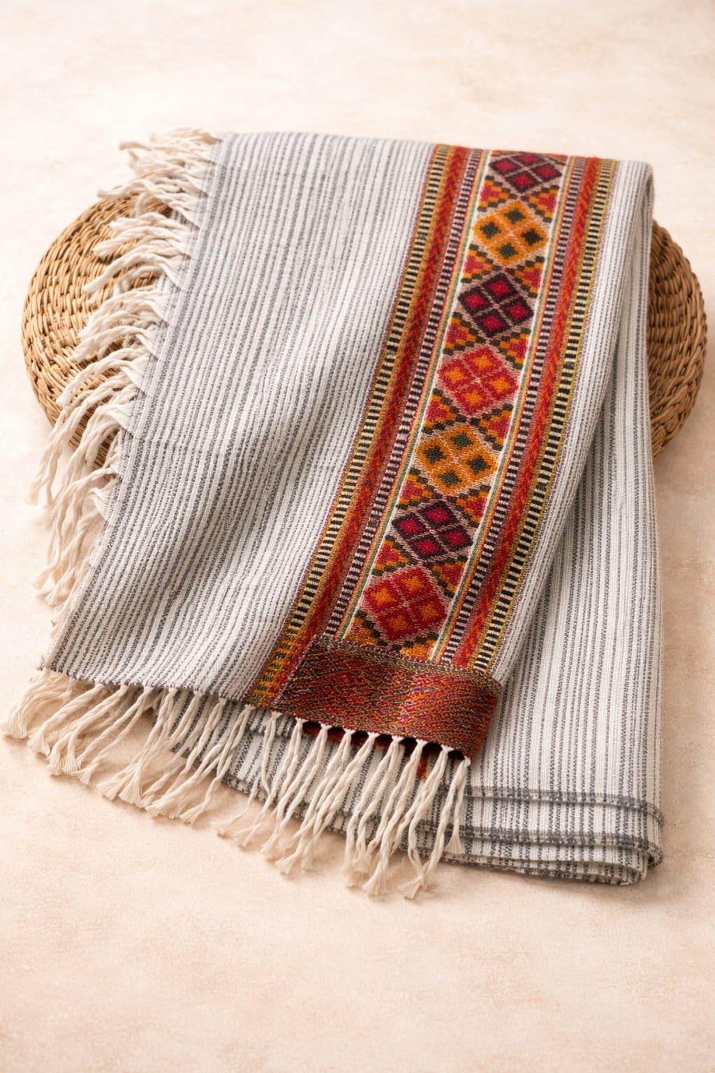 Women's Ethnic Wool Shawl | Multicolor Woven Pattern, Warm Winter Wrap, Designer Traditional Stole for Saree, Suit & Party-image-17