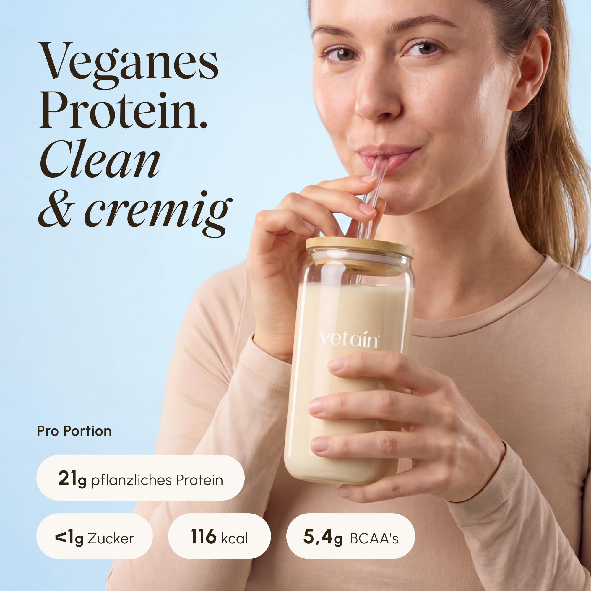 VETAIN Veganes Proteinpulver Set - Vanille & Kakao - 21g Eiweiß - Ohne künstliche Süßungsmittel - Bio Protein Pulver - 4 Proteinquellen fermentiert Erbsen - Mit EAA & BCAA - 1080g - NEUE REZEPTUR