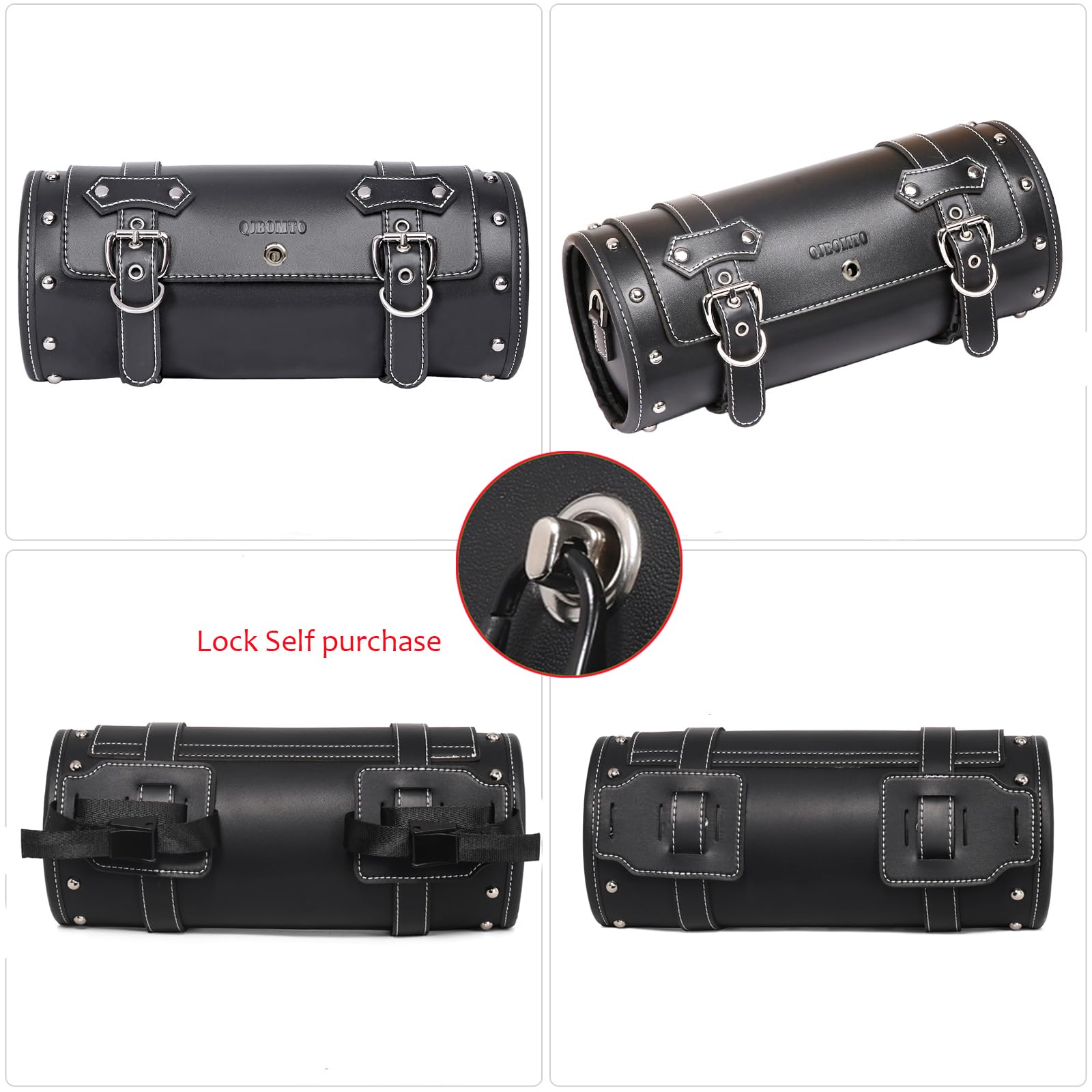 Sac à outils en cuir PVC pour moto – Sac universel pour guidon de moto, sac à outils de moto, sac de selle pour guidon, sac à outils avec 2 sangles (noir1)