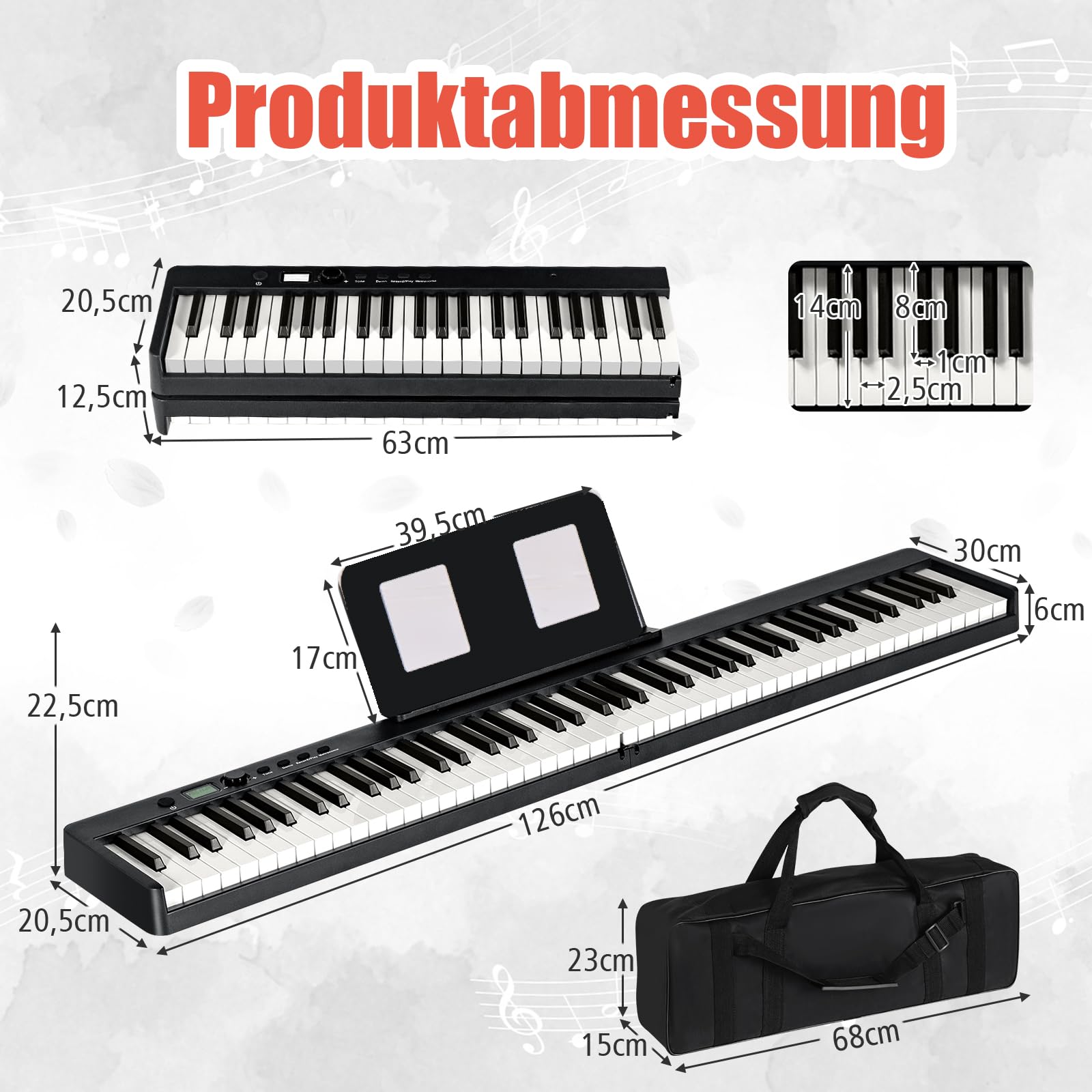 DREAMADE 88 Tastatur Keyboard mit Notenständer, Pedal, LCD-Display & LED-Licht Lehrfunktion, Klappbar & Tragbar E-Piano für Kinder und Anfänger (Schwarz)