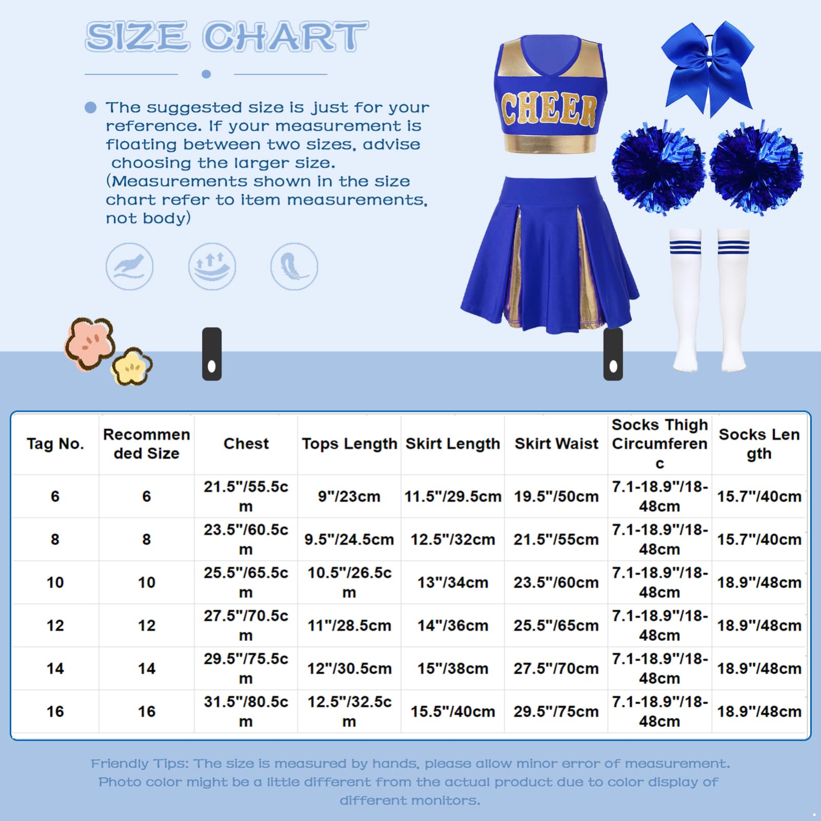 IEFIEL Cheerleading Pompons Fille Pom-Pom Girls Pompoms Haut Jupe Chaussettes Danse Sports Enfant Ensemble Uniforme Scolaire Halloween Fête Performance