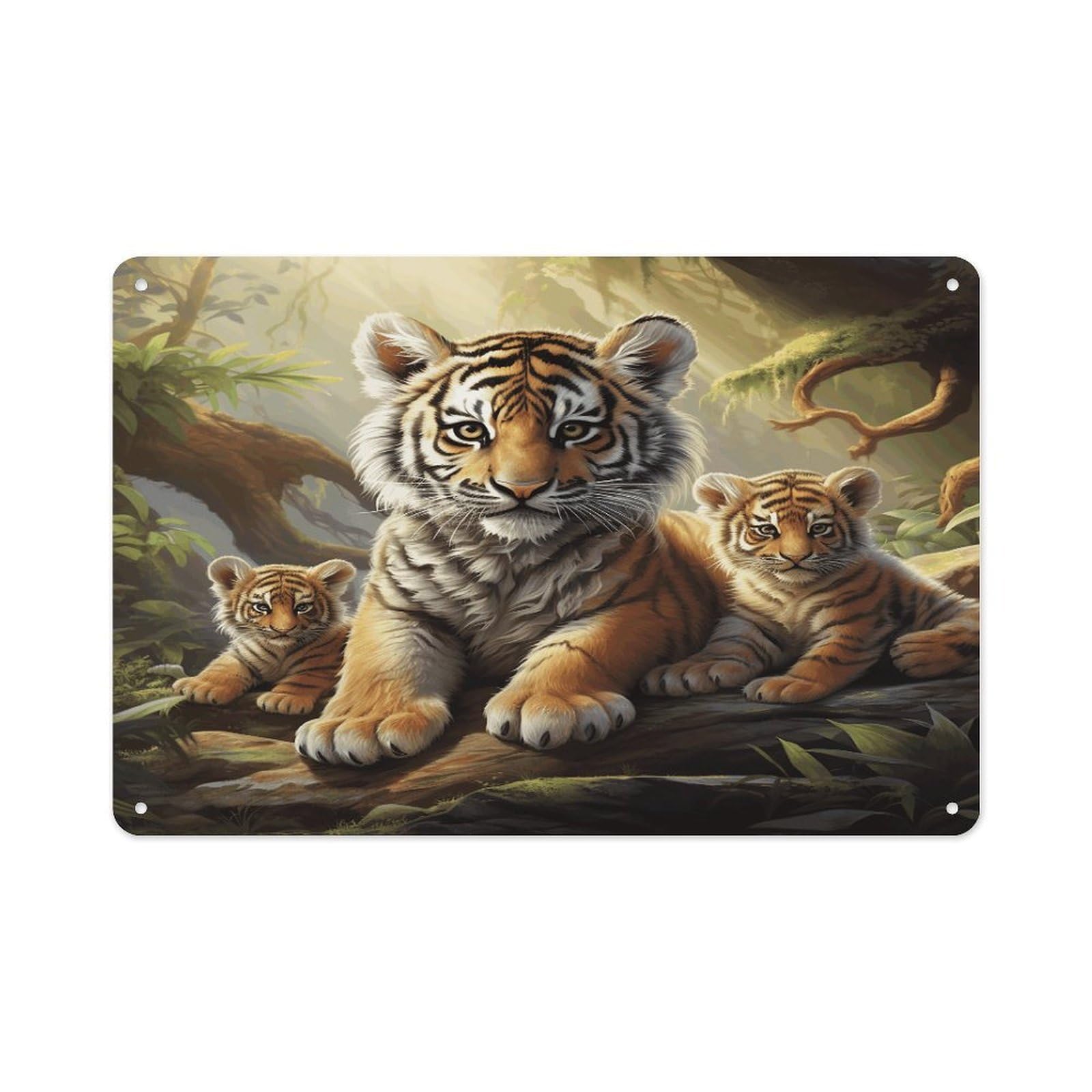 VstaDank Metal Aluminum Jungle Tigers Cub Sign Wall Decor Vintage Metal Sign Plaque Boho Wall Hanging Decor Sublimation Picture Panel Personalized Plaque Poster 8x12in
