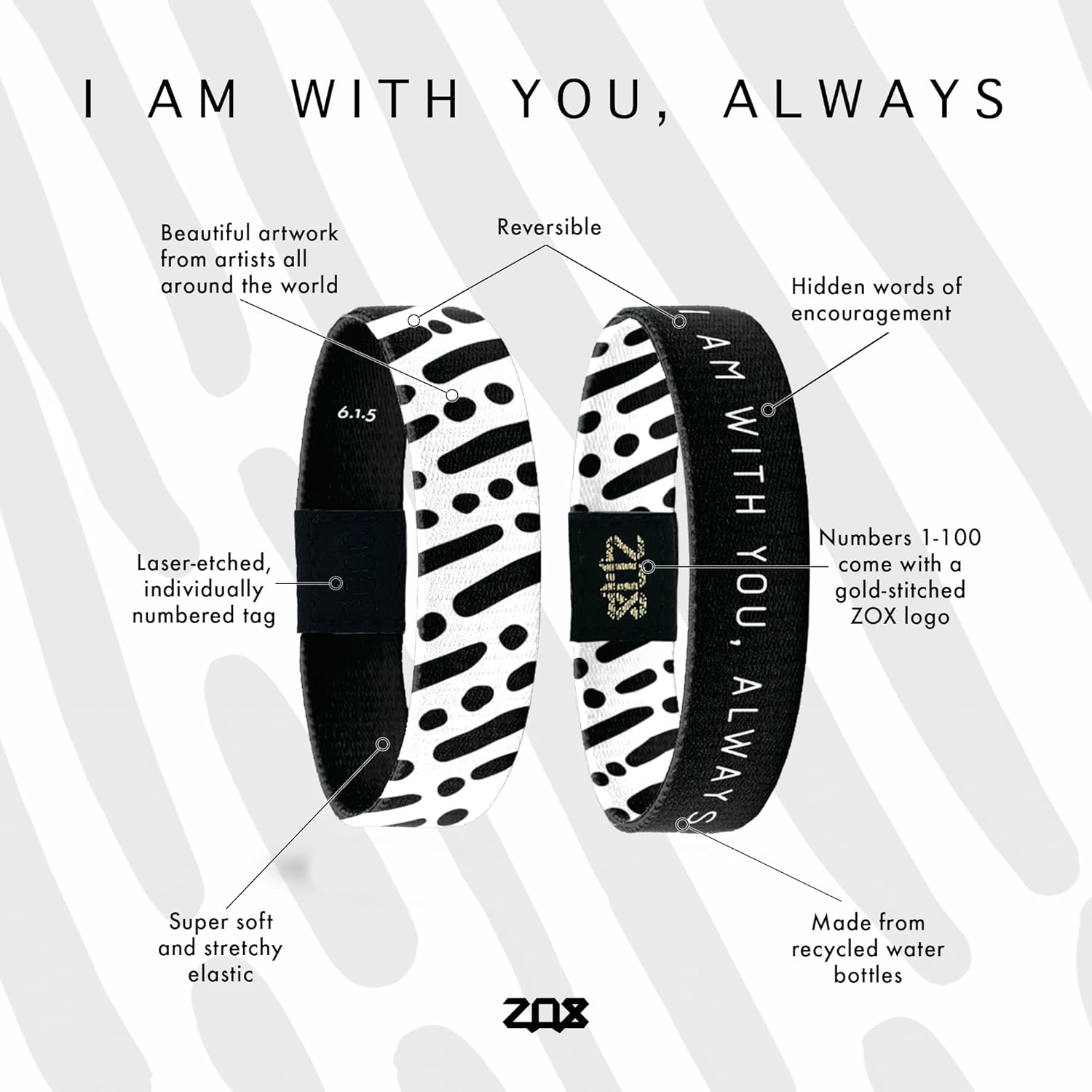 ZOX Bracelets — Stretchy Elastic Band with Motivational Affirmations and Beautiful Artwork, Great Wristband Gift for Men & Women of All Ages