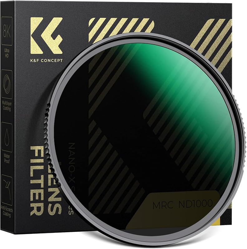 K&F Concept 77mm ND1000 (10-Stop Fixed Neutral Density) ND Filter with 28 Multi-Coated Optical AGC Glass Waterproof Camera Lens Filter- for Long Exposure Photography (Nano-X Series) | 28 Multi-Coated Optical AGC Glass Waterproof Camera Lens Filter for Long Exposure Photography (Nano-X Series) FN705