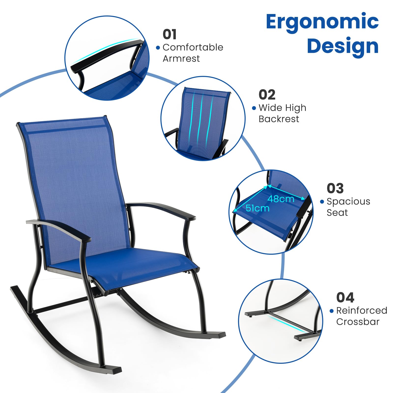 KOMFOTTEU Lot de 2 Fauteuil à Bascule en Tissu Maillé, Design Ergonomique