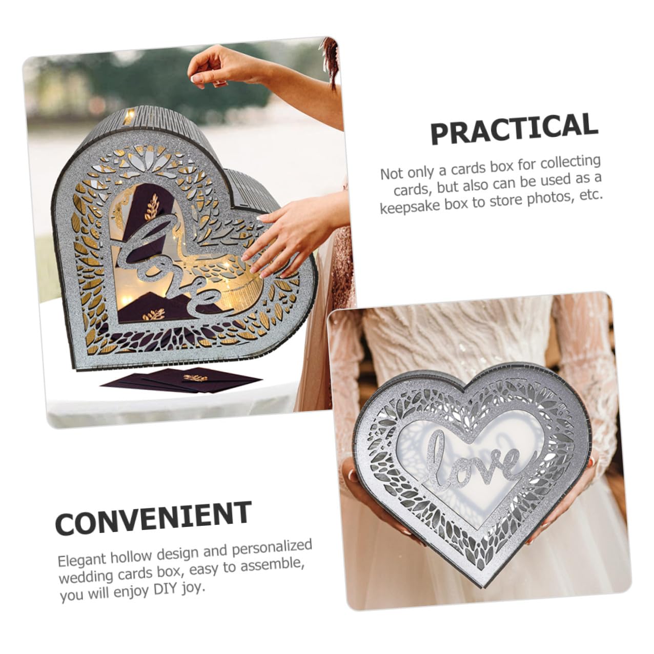 GALPADA Scatola per Biglietti in Legno a Forma di Cuore Porta Biglietti da Matrimonio e Anniversario Contenitore Portatile per Buste e Messaggi Decorazione per Ricevimenti e Feste