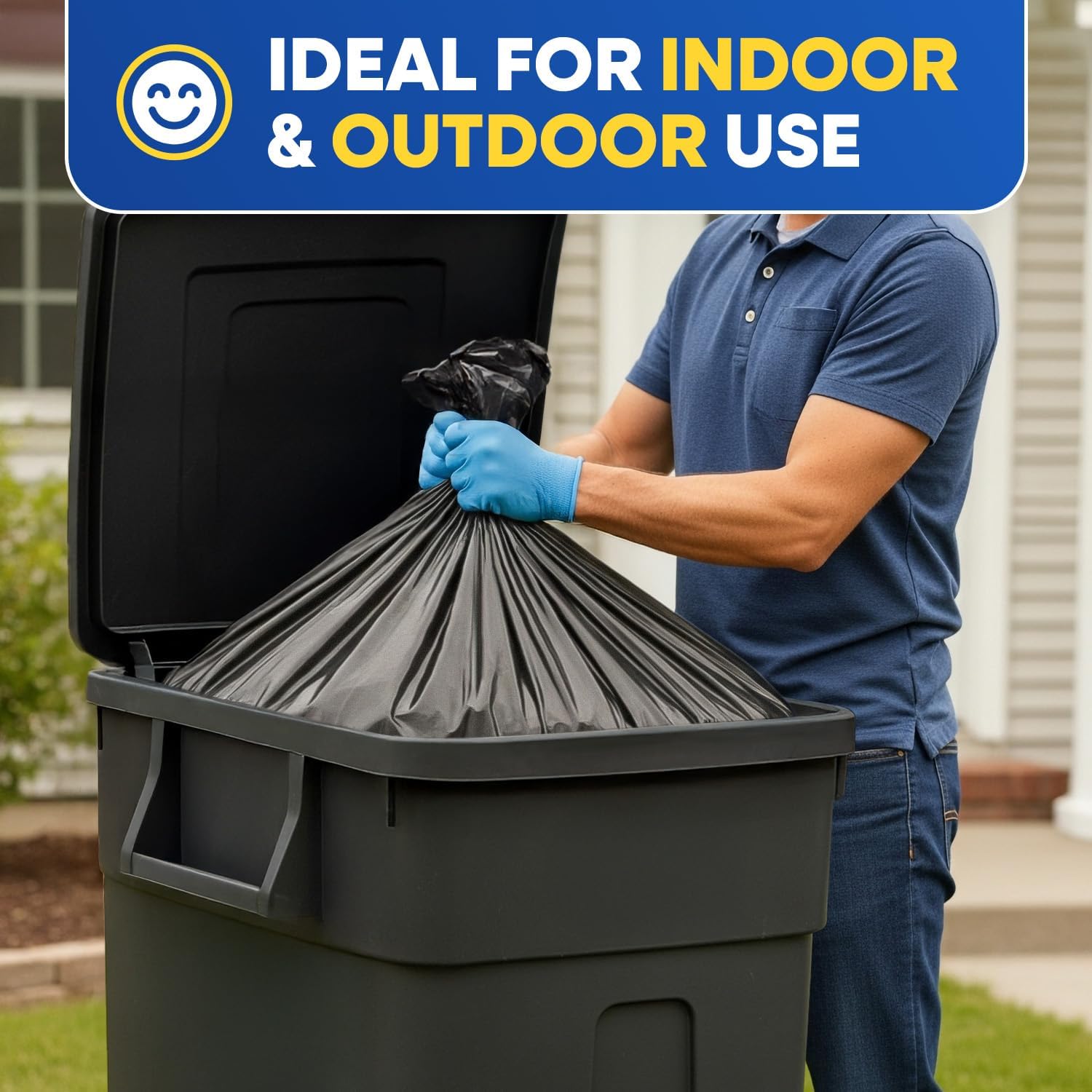 95-96 Gallon Trash Bags, Extra Large Heavy Duty Industrial Durable Black Garbage Can Liners 2 Mil, Fits Rubbermaid Rollout, Round and Square Trash Cans, 61 x 68 (Pack of 25) Bulk