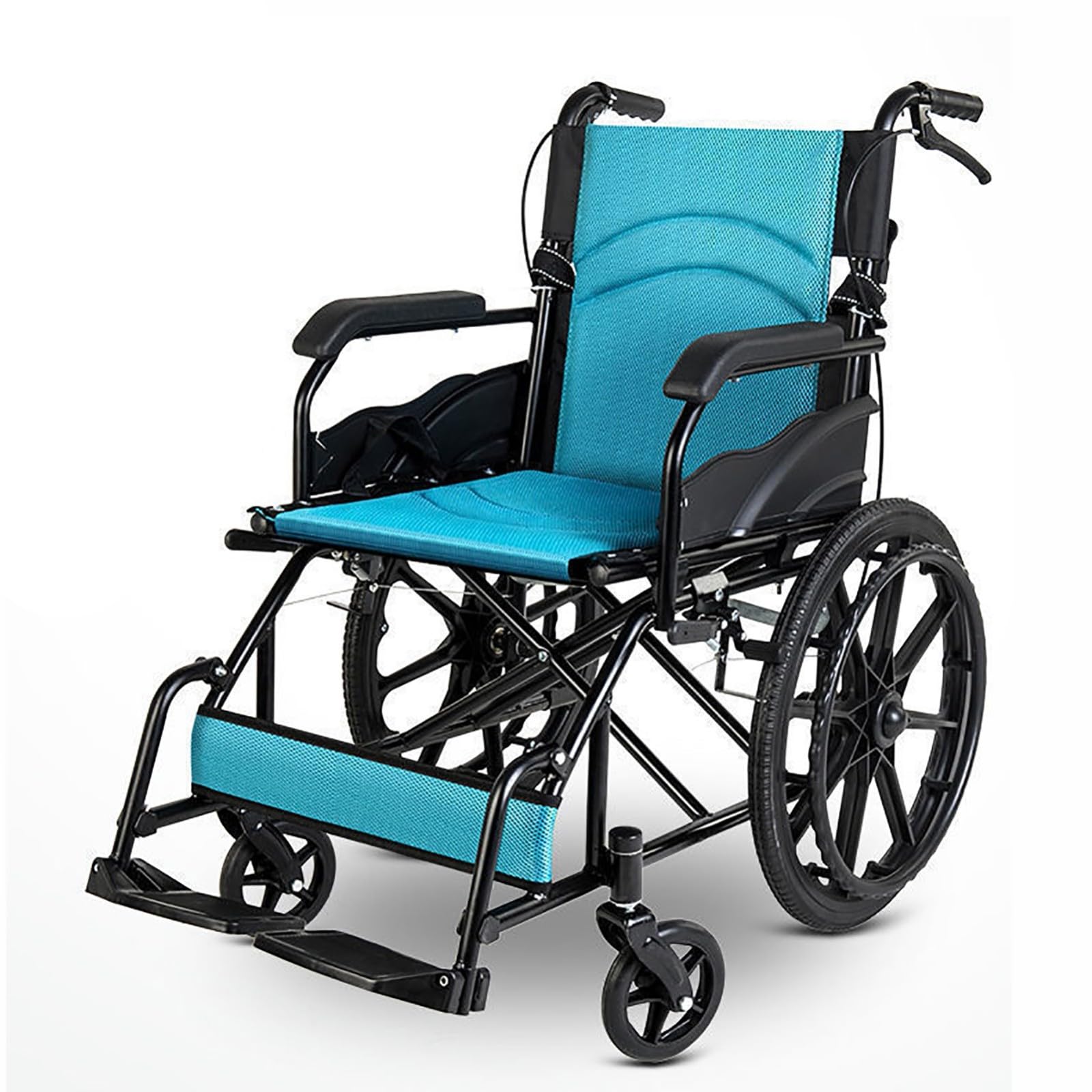 Silla De Ruedas Para Adultos Autopropulsada, Silla De Ruedas Plegable Ligera, Silla De Ruedas De Aluminio Con Cinturón De Seguridad Para Personas Mayores, Ayuda Para La Movilidad, Max 100 Kg blue