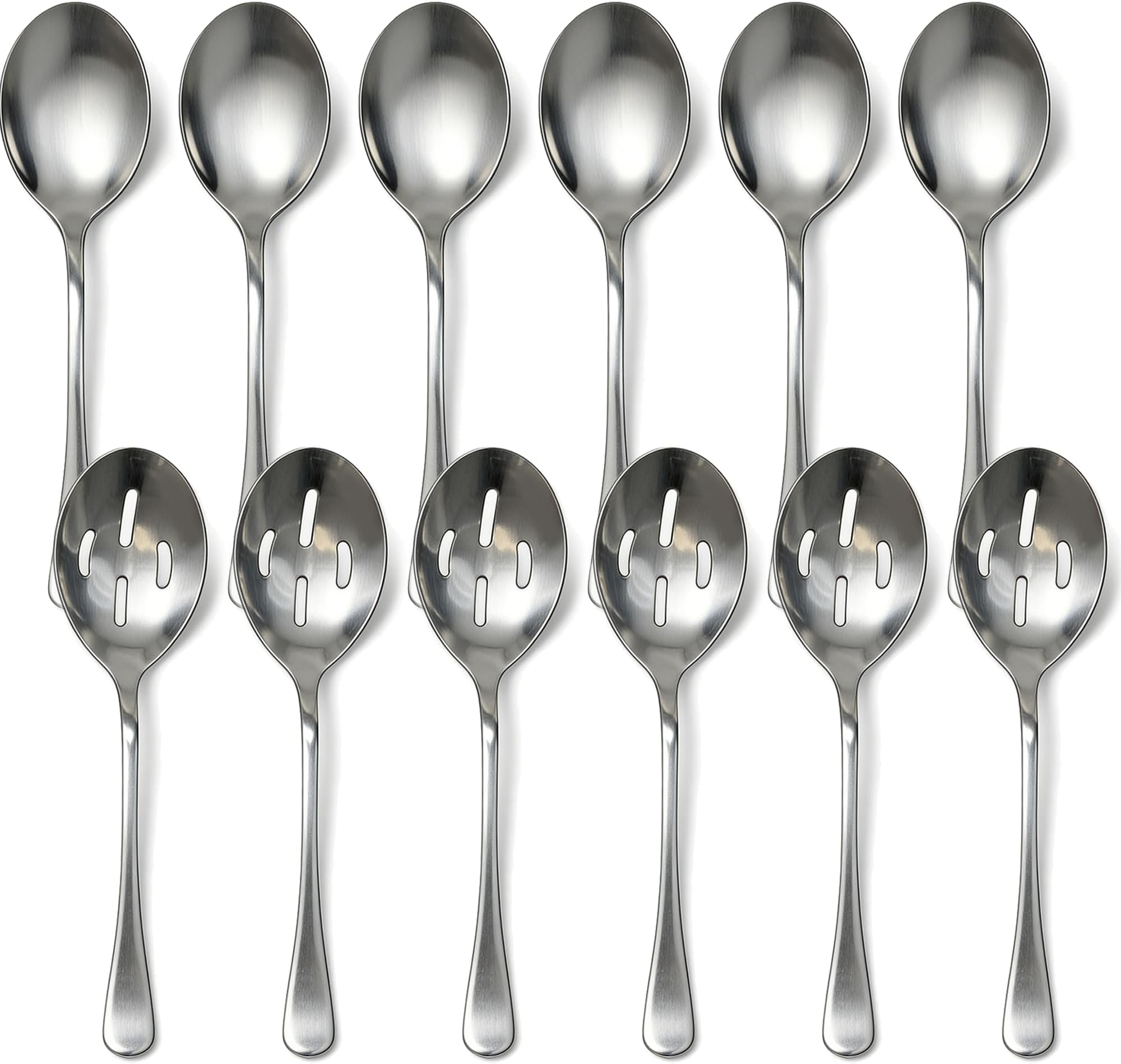 12 Pcs Stainless Steel Serving Spoon Set Including 6 Large Slotted Spoons 6 Serving Spoons Silver Utensils Cutlery Set for Kitchen Buffet Hot Pot Party, 9.9 Inch